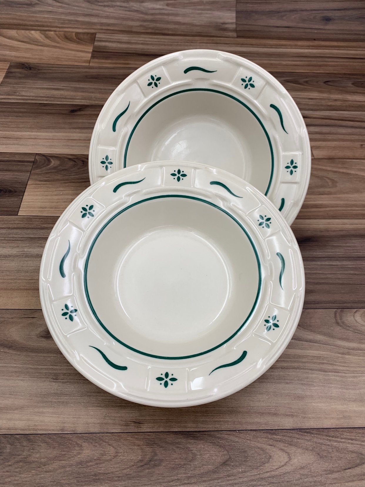 Vintage Longaberger Pottery Bowls Woven traditions Heritage green Set of 2