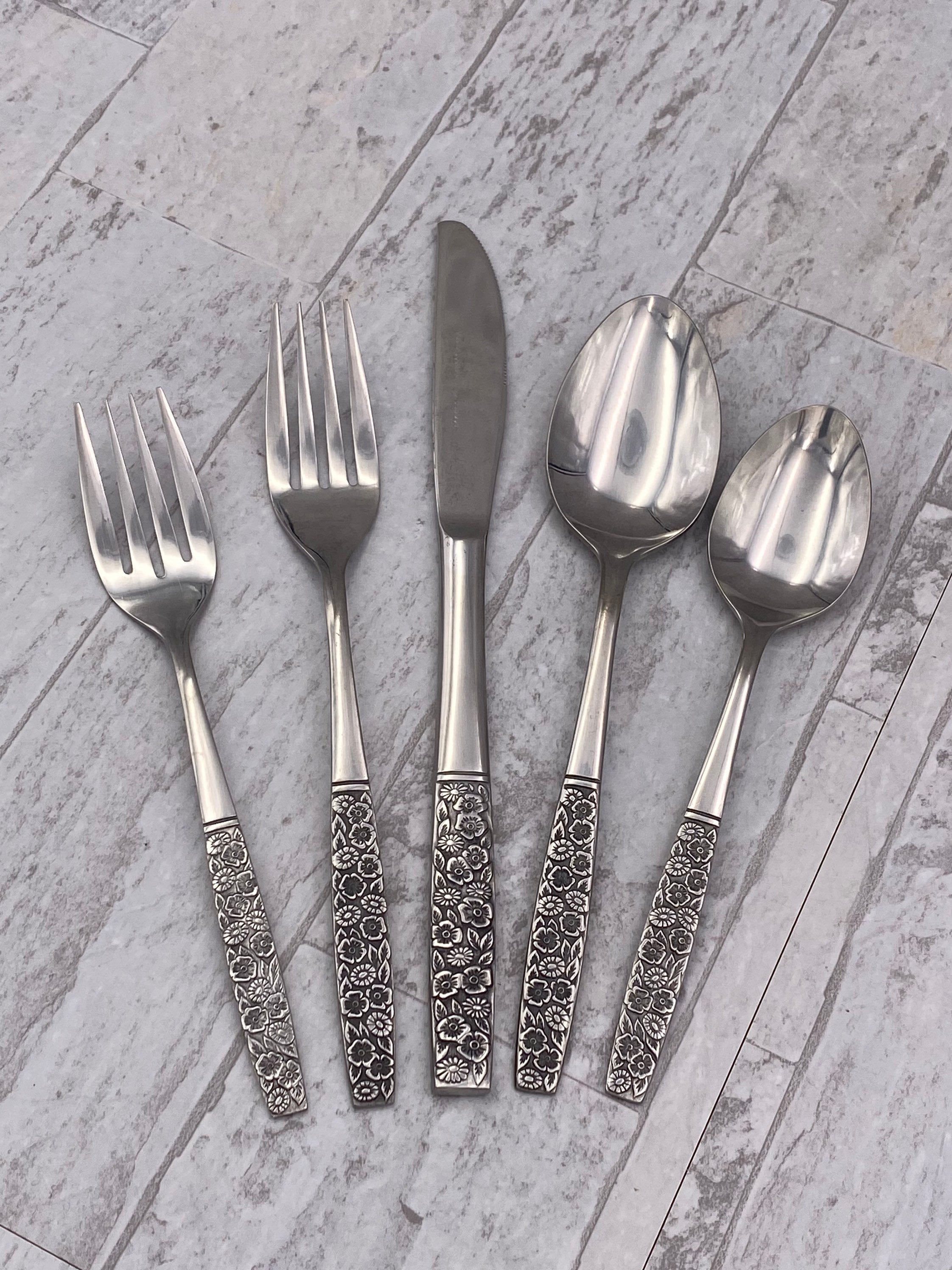 Vintage Flatware Set, Fragrant Rose pattern Service for 8, Classic