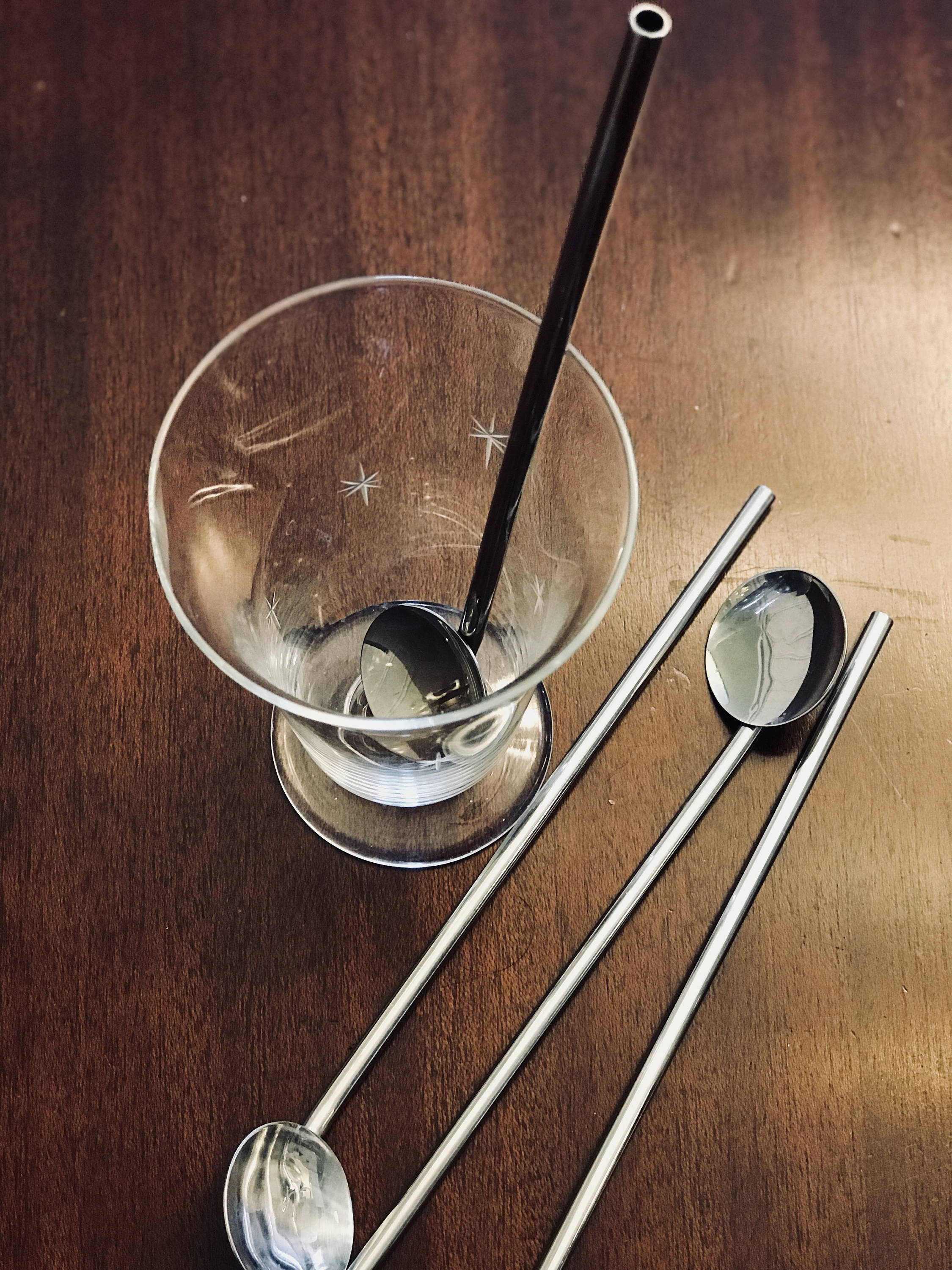 Vintage Drink Stir Stick Straws, Metal Swizzle Sticks, Chrome stir