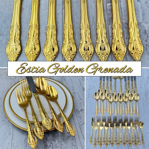Vintage Gold Flatware set, Silverware set, Hollywood Regency, Wedding Gift
