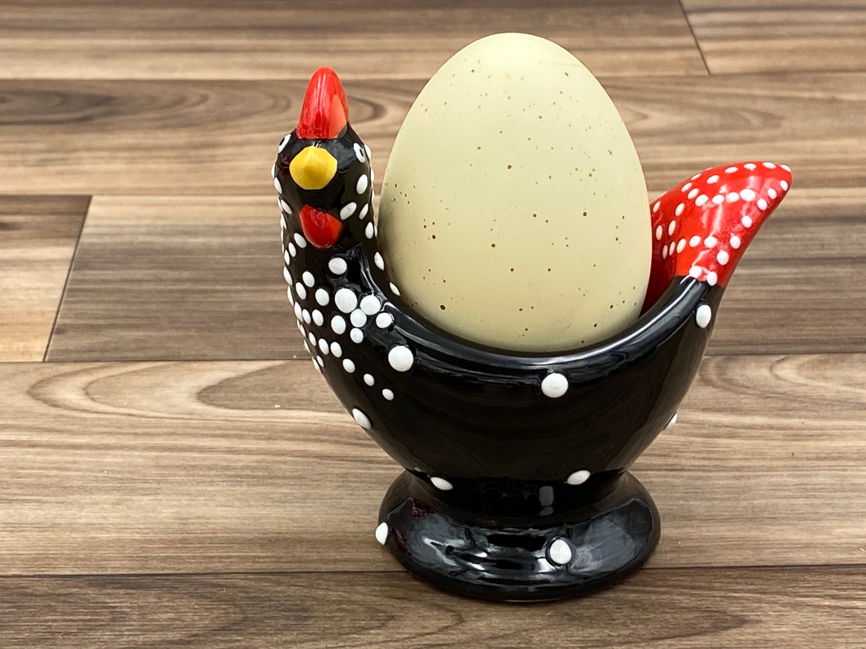Vintage Black Chicken Egg Cup, ceramic Egg holder, Rustic Farmhouse