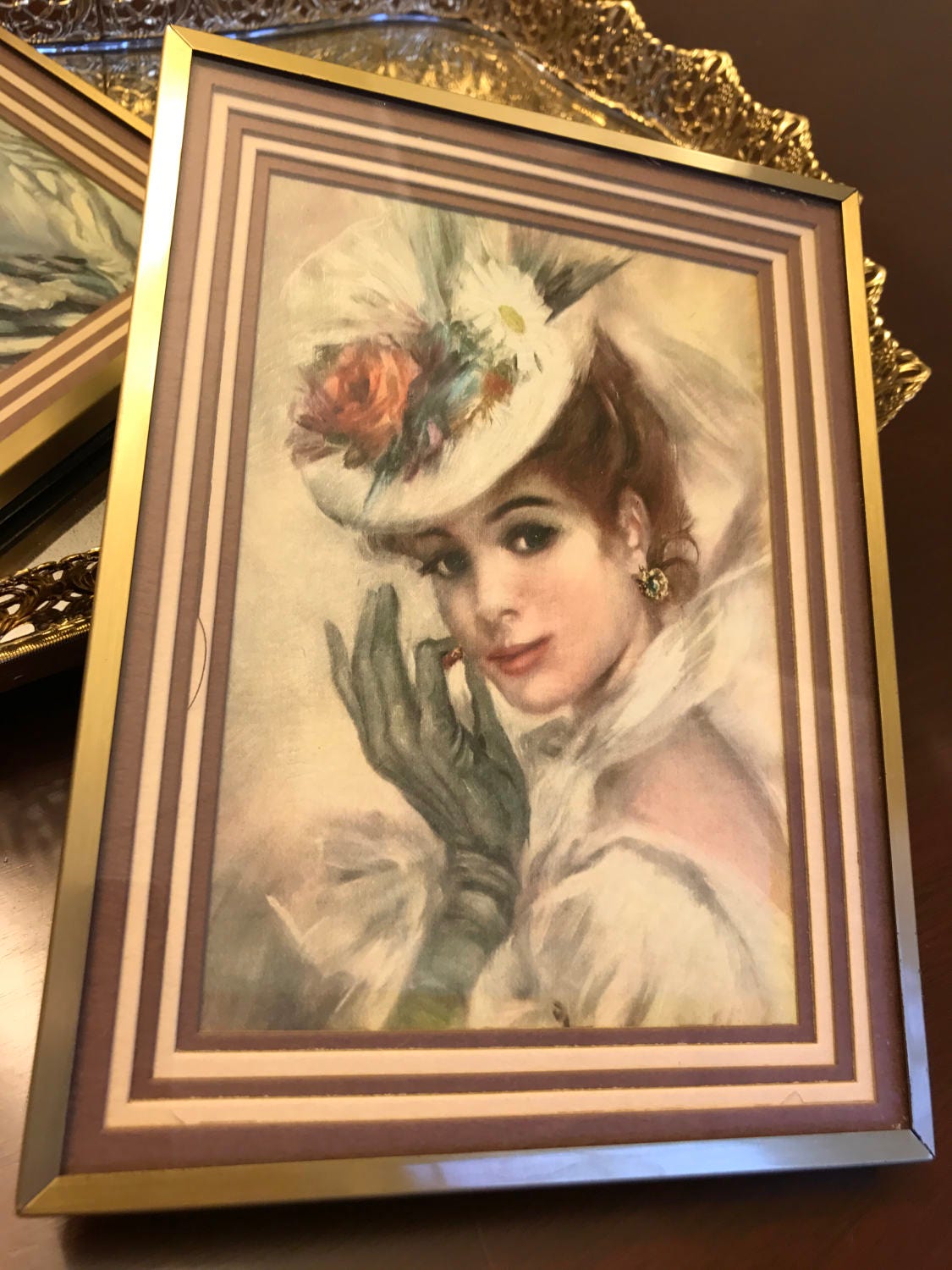Victorian Lady Lithographs, Canvas style Framed and matted Lithographs
