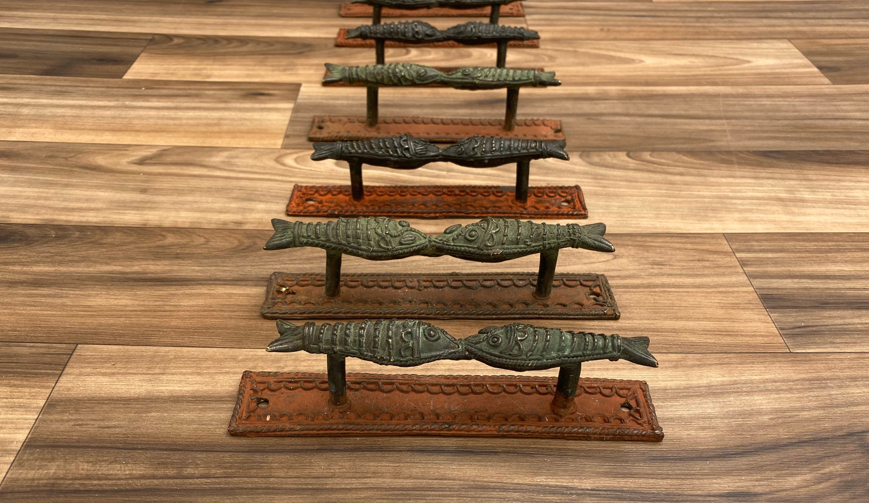 Rustic Fish Drawer pulls, verdigris Nautical Cupboard door handles