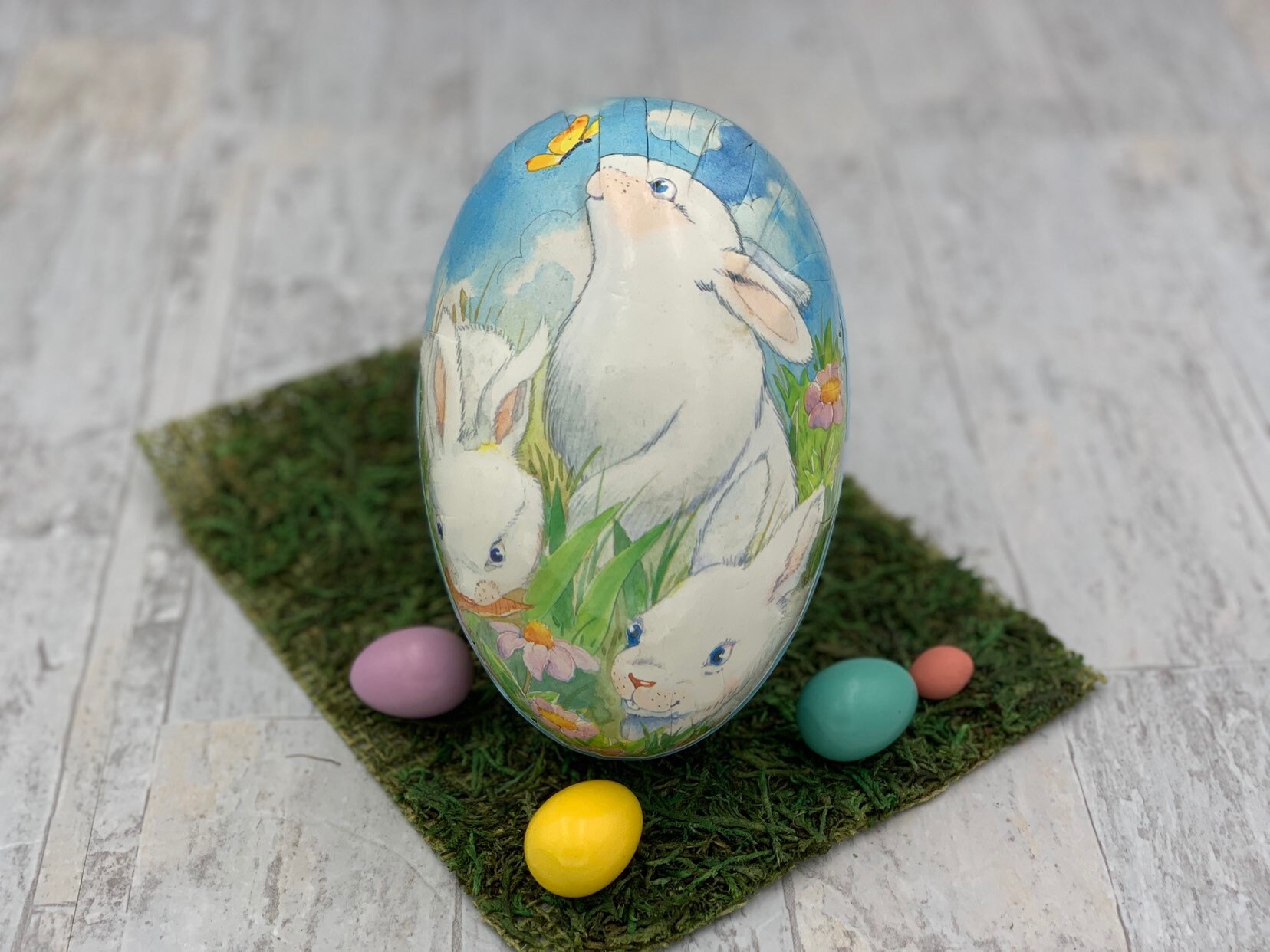 Large Paper Mache Easter Egg candy box, Vintage Sees Candy container