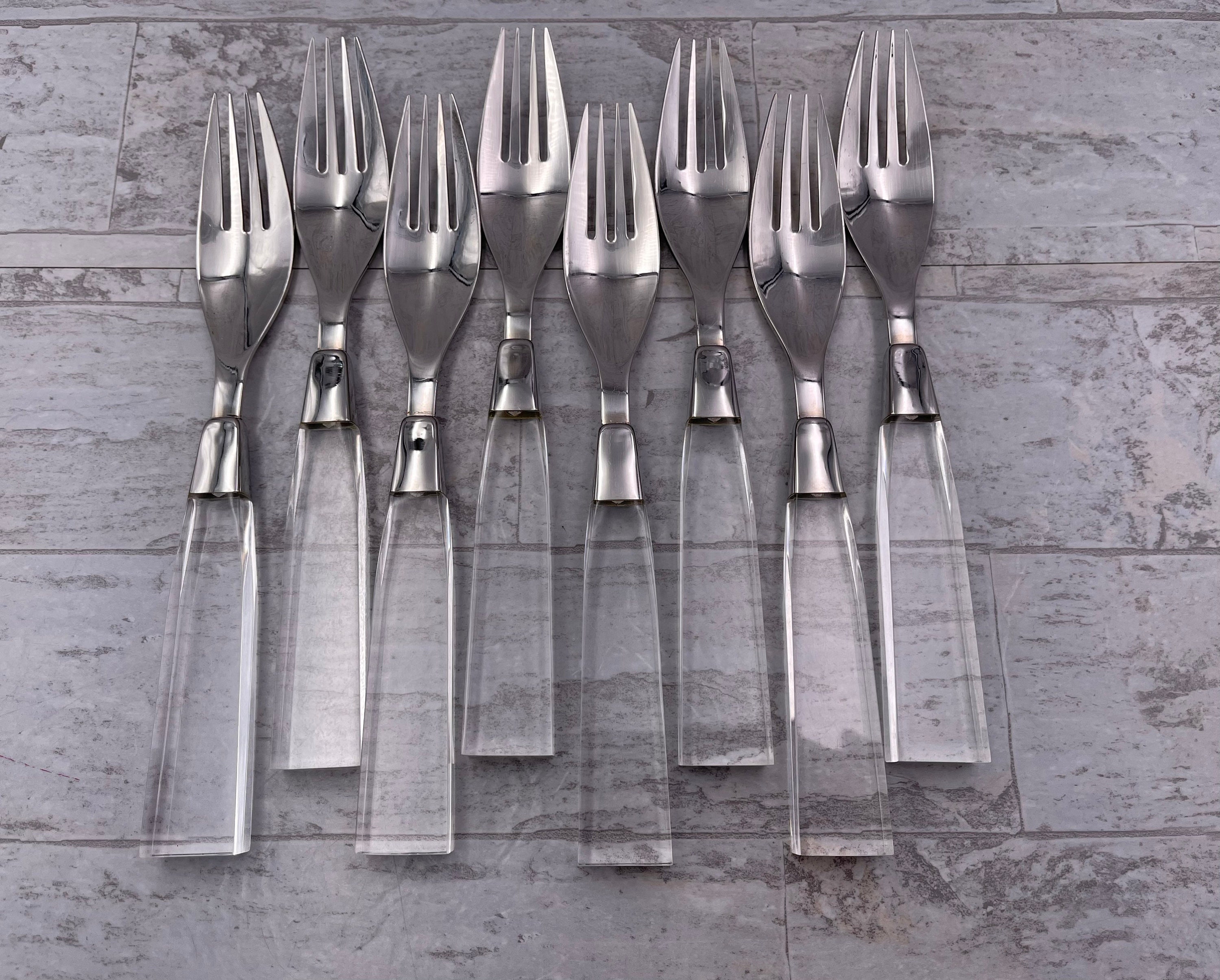 MCM LUCITE Flatware set, complete Service for 8, Designer Silverware by