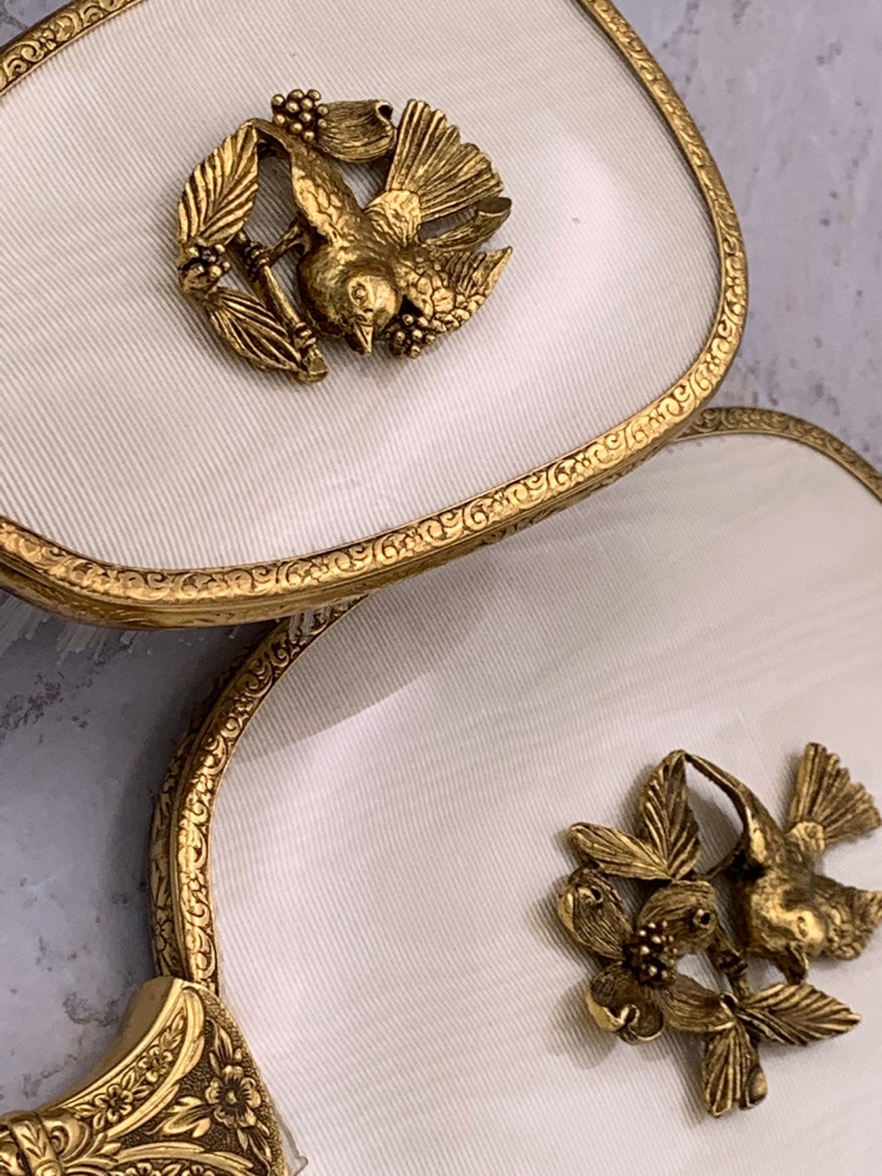 Vintage Gold Vantity Set 24ct Gold plated dresser set, Hand mirror hairbrush set, Hollywood