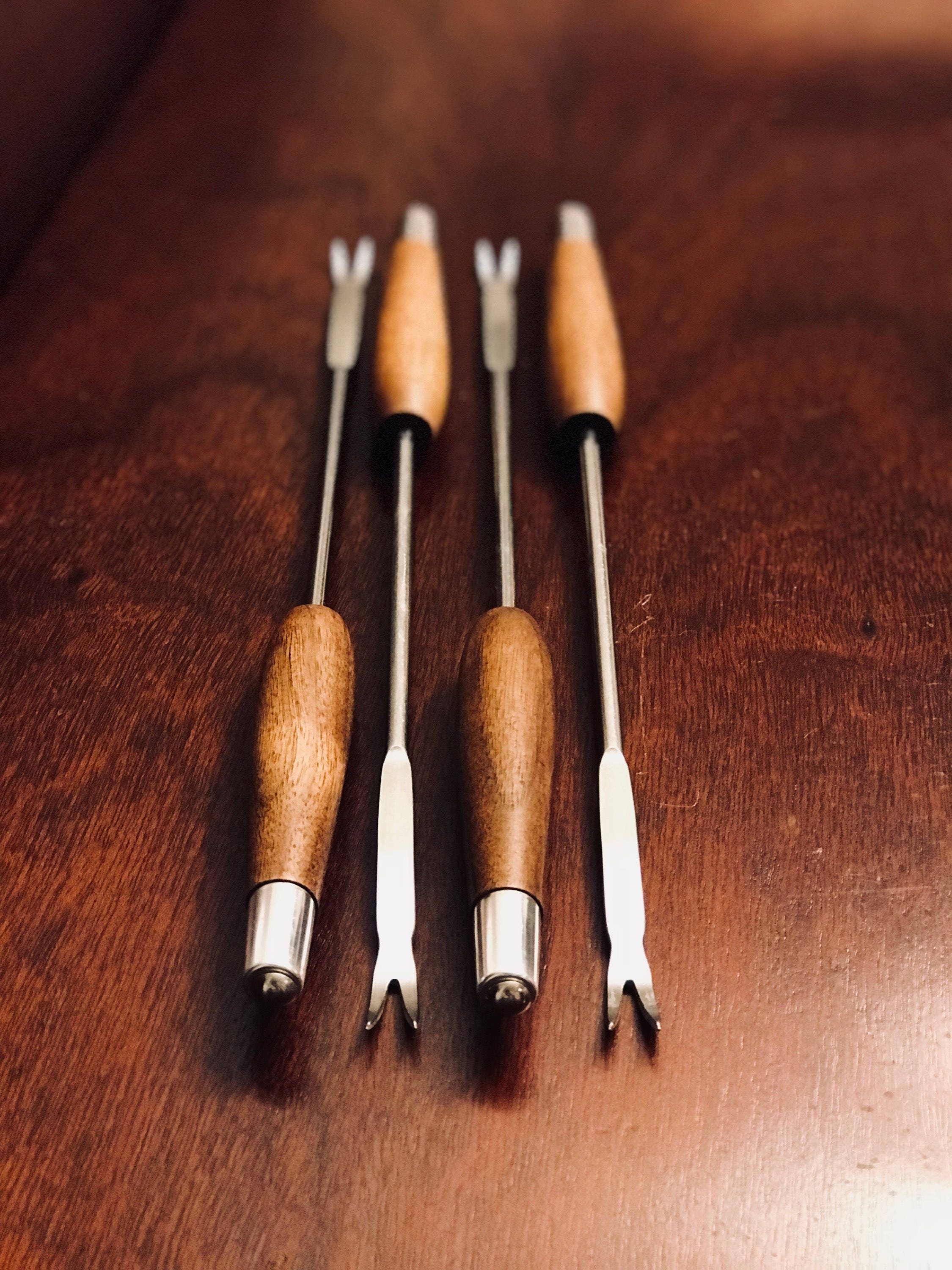 Danish Modern Fondue Forks with 2 prongs, Set of 4 fondue Party forks