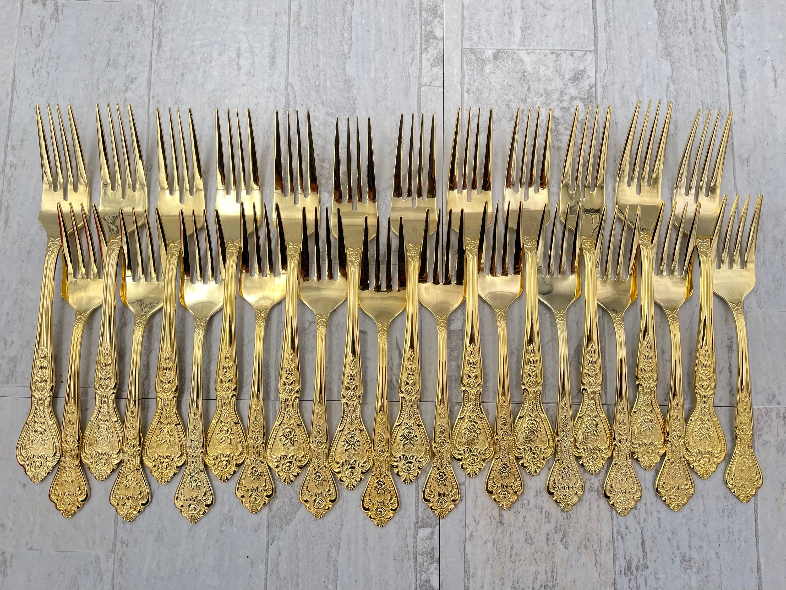 Vintage Gold Flatware set with silverware chest, service for 12