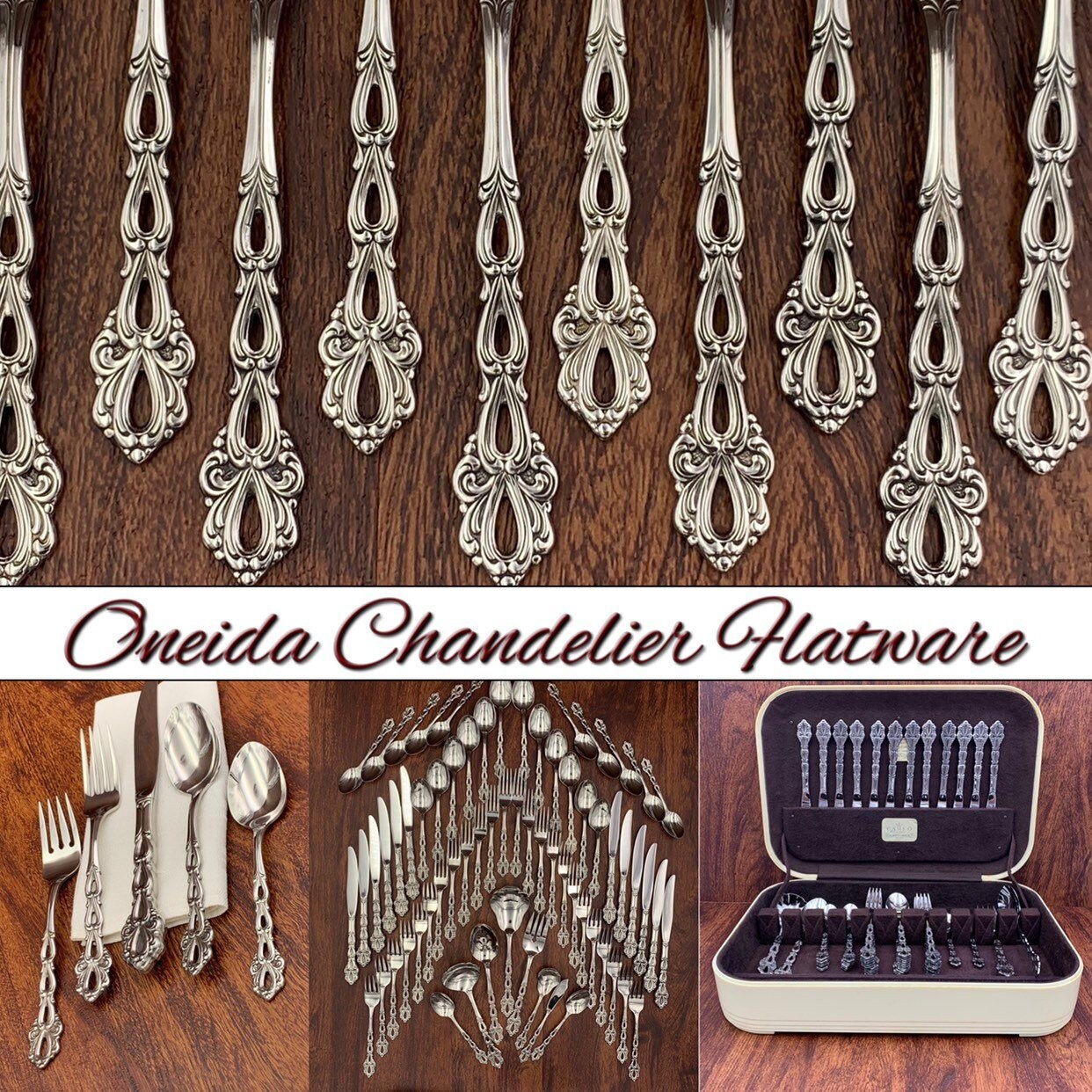 RARE Oneida Stainless Flatware set, Service for 12 Vintage Silverware