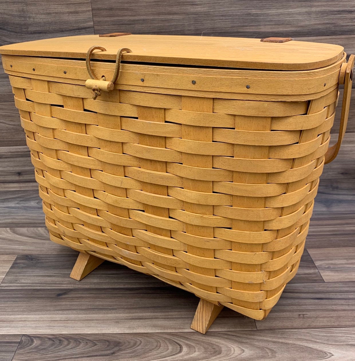 Vintage Longaberger Basket Rustic Home Decor, Magazine Basket with lid
