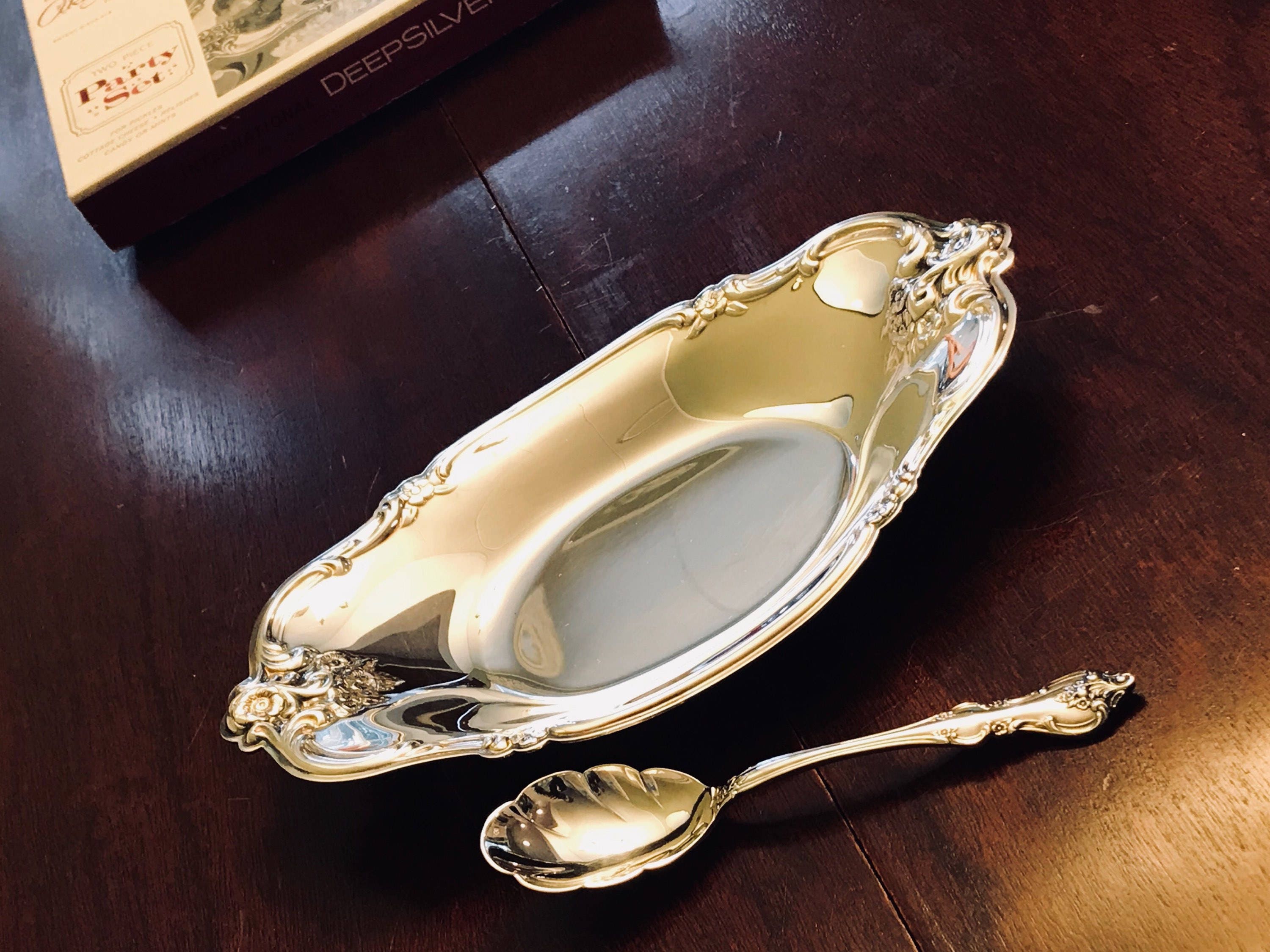 Vintage Silver plate Orleans Party set Silver serving bowl with spoon