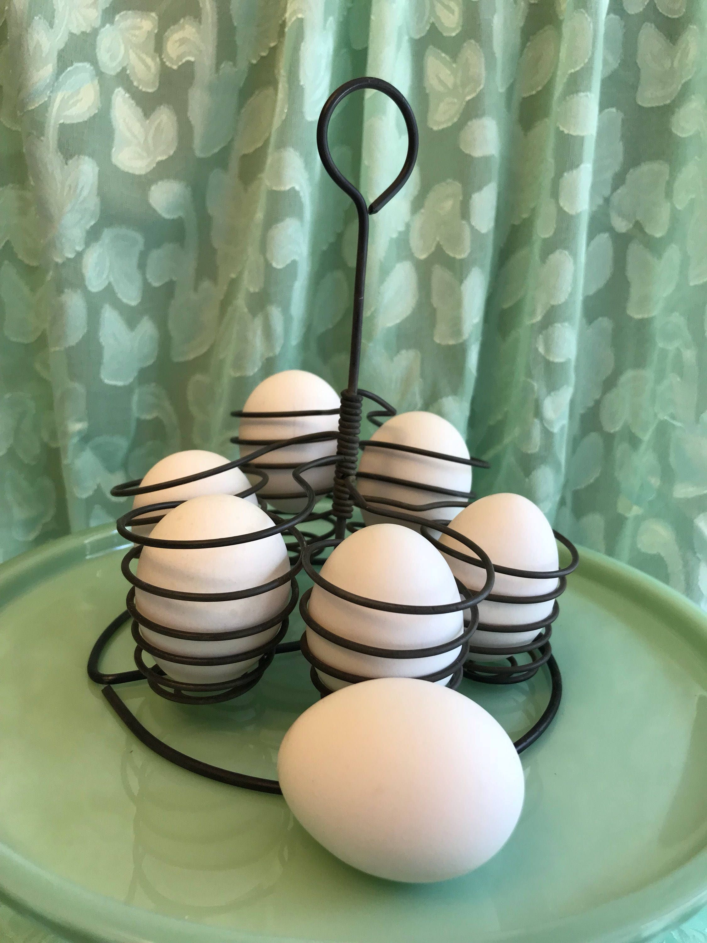 Vintage wire Egg Holder, Metal Egg Cup stand, Farmhouse egg stand