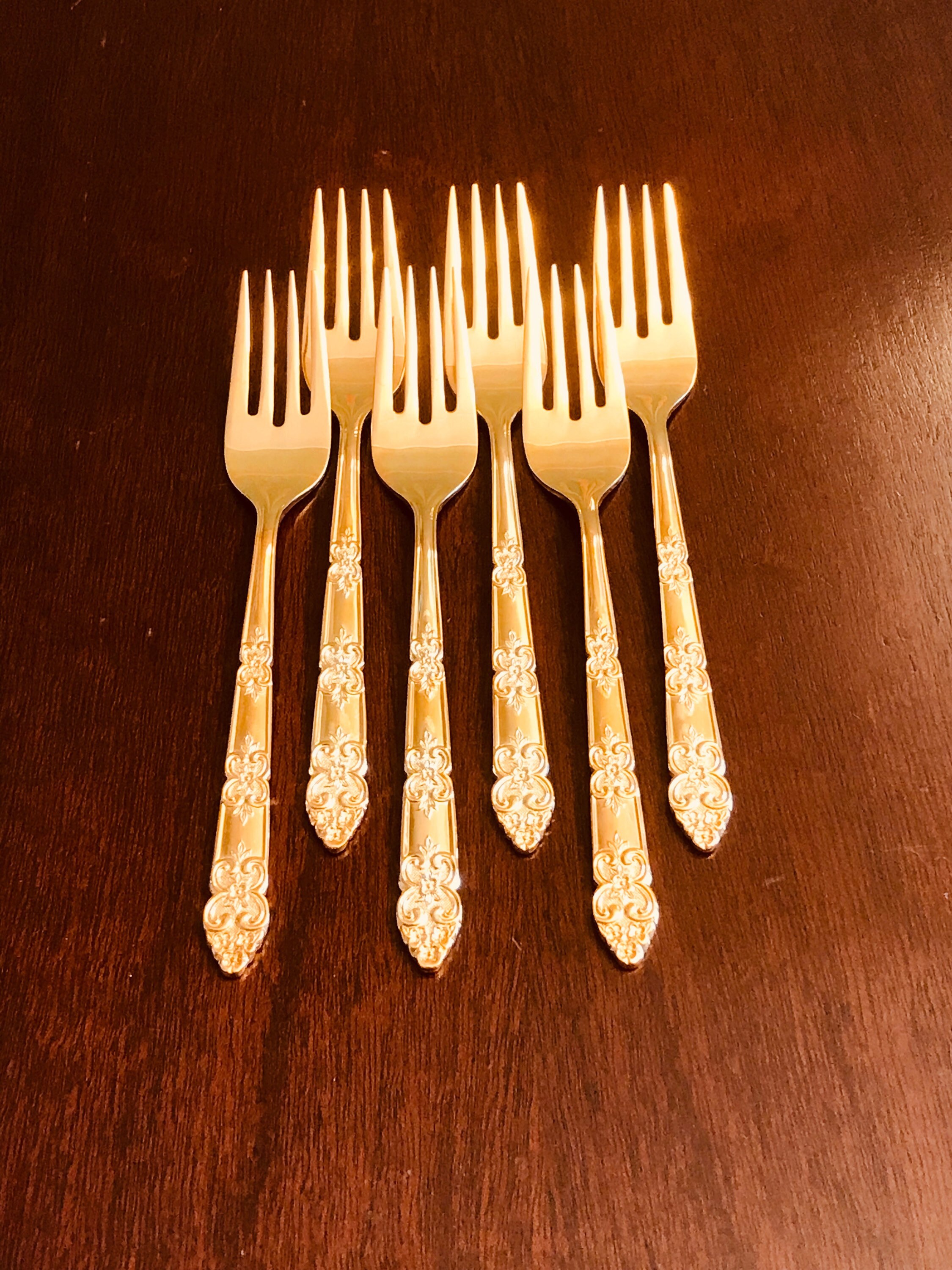 Vintage Golden Flatware, Gold Electroplate floral Flatware by Stanley Roberts, 4 piece service
