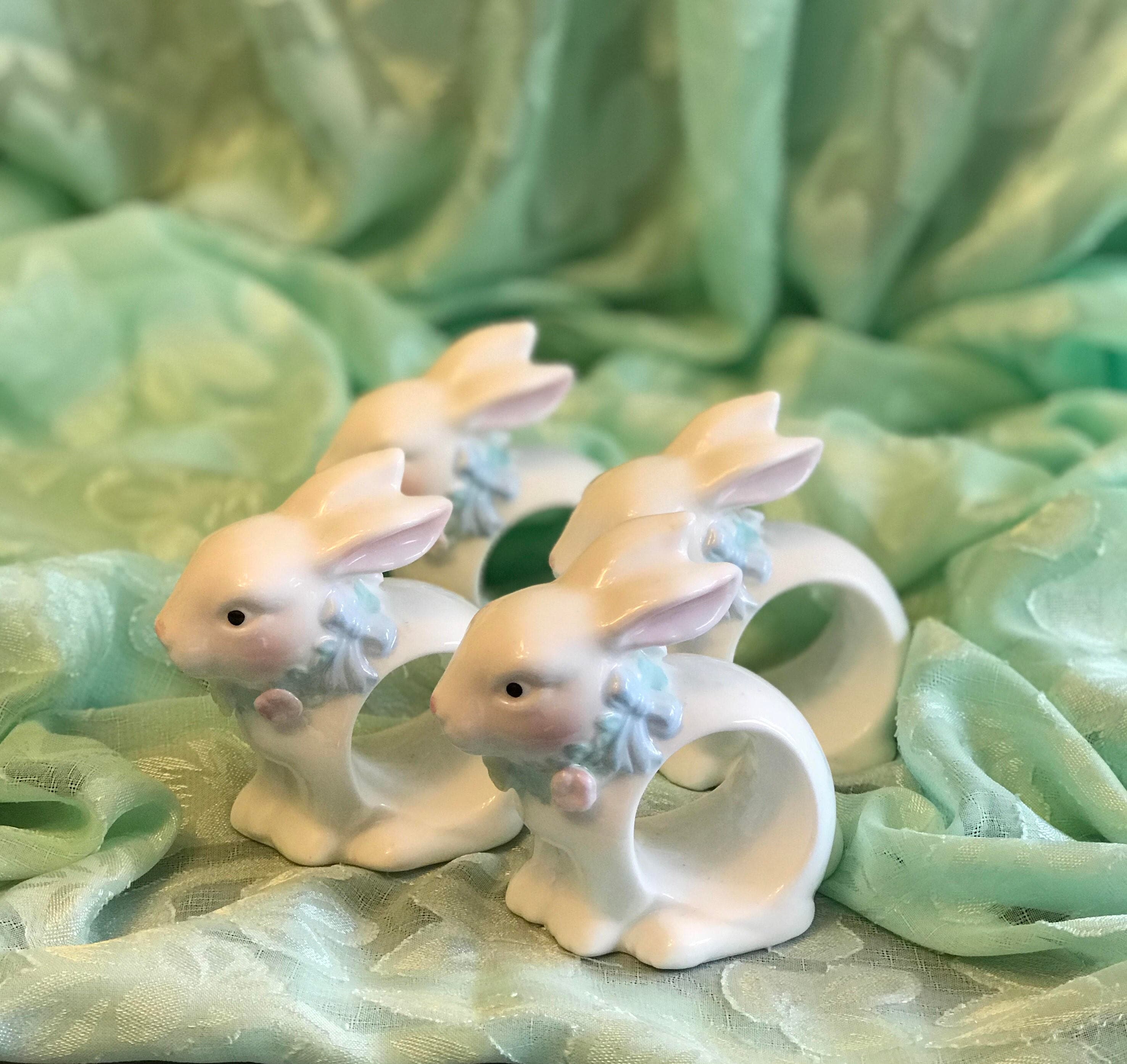 Porcelain Bunny Napkin Rings, Figural Bunny Napkin Rings, 4 piece