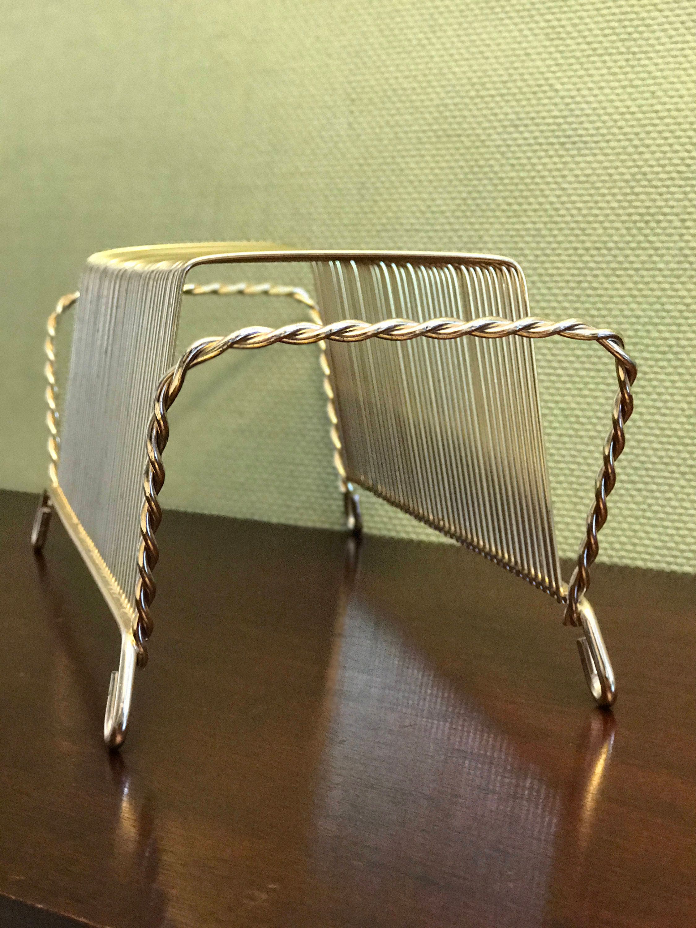 Mid Century Record Stand, Gold wire record organizer, Vintage 45 RPM ...