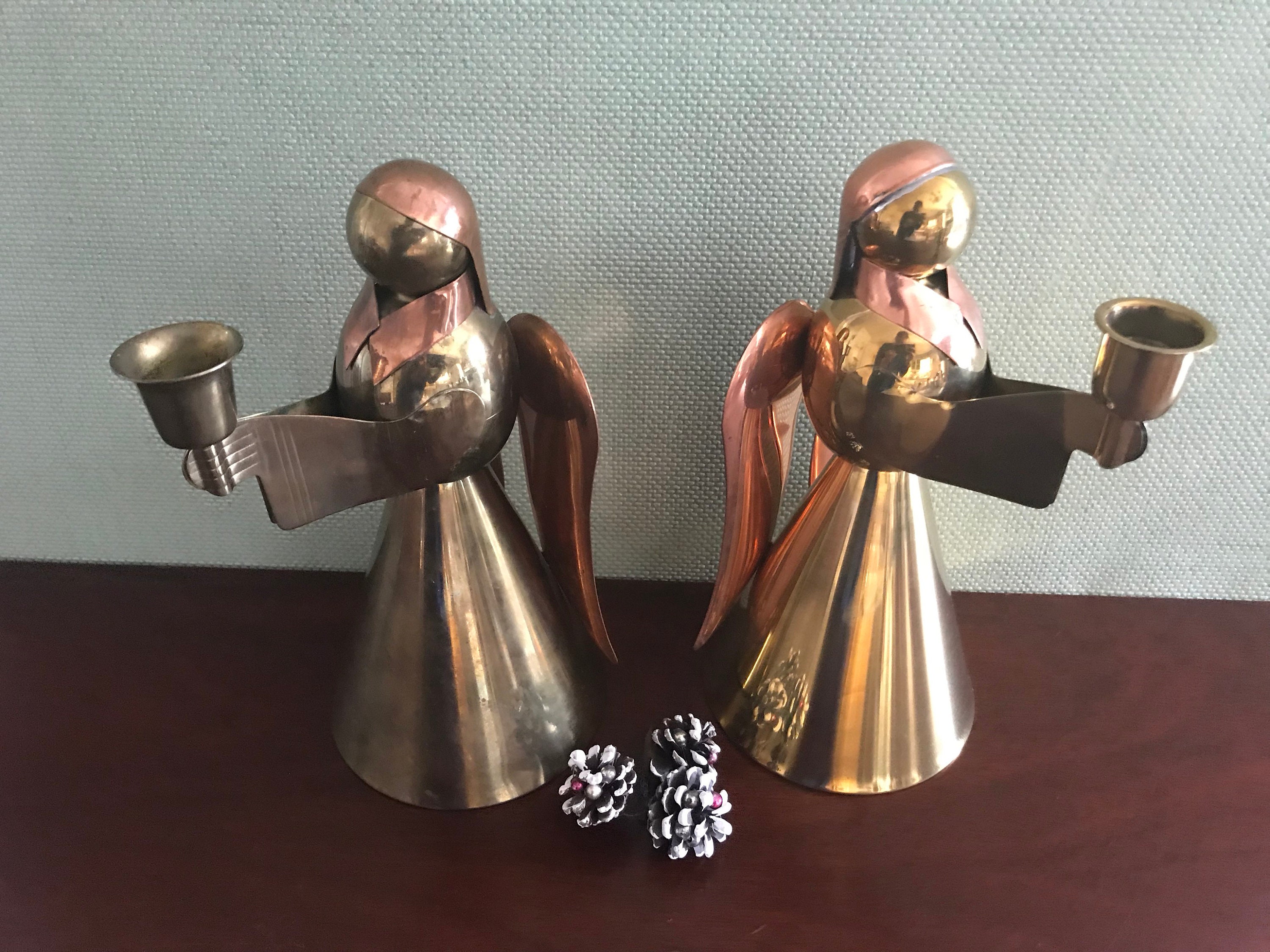 Brass Angel Candlestick holders Set of 2 Large Figural Angel Candle