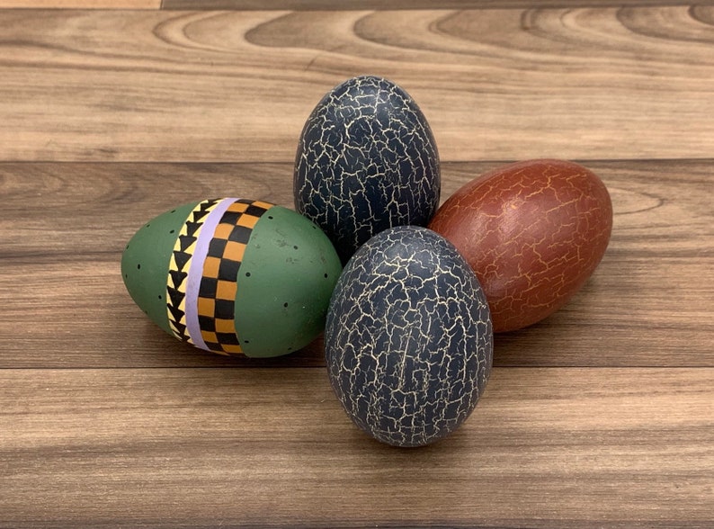 Painted Wooden Eggs Rustic Farmhouse Decor Country Kitchen Etsy