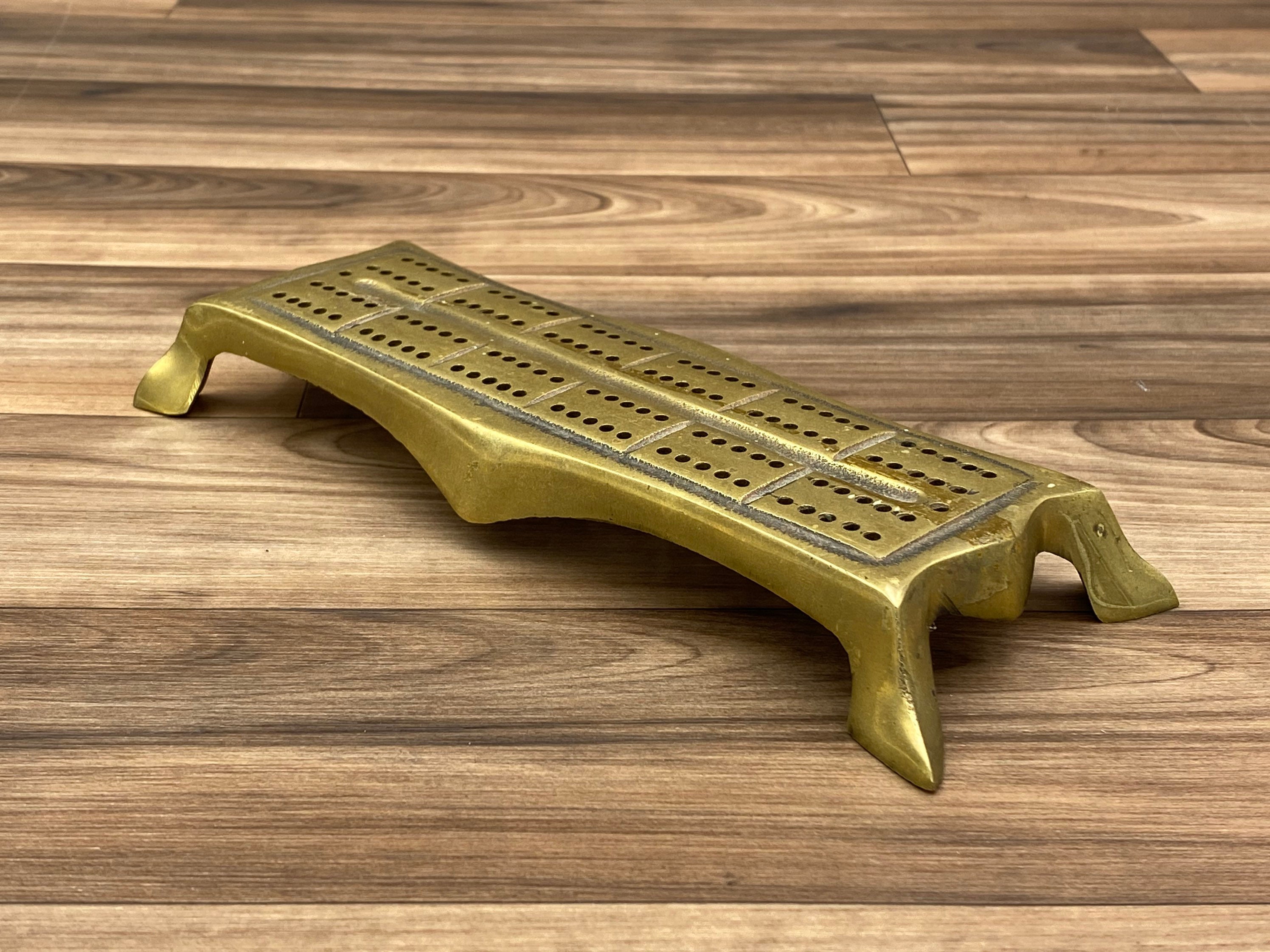 Mid Century Cribbage Board, Solid Brass Asian footed style, signed MECO ...