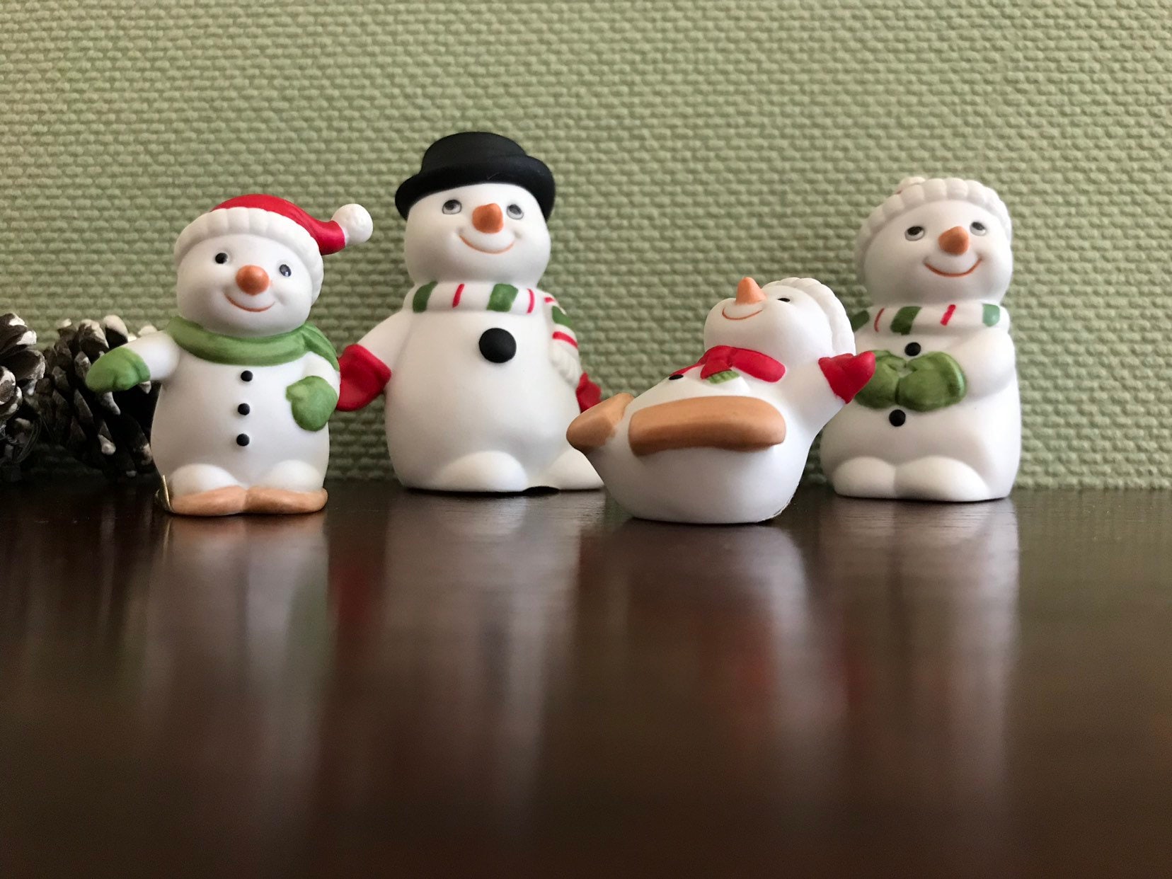 Snowman Family Figurines by Homco, Family of 4 Snowmen, Ceramic Snow