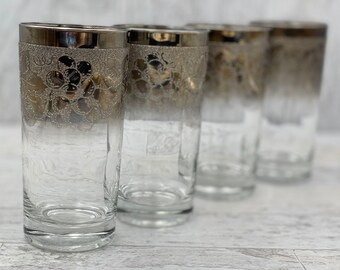 Vintage Silver Band glasses, grape pattern MCM Drinkware tumblers