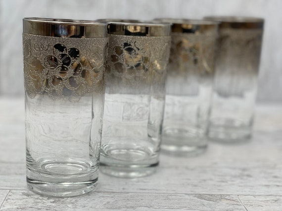 Vintage Silver Band glasses, grape pattern MCM Drinkware tumblers