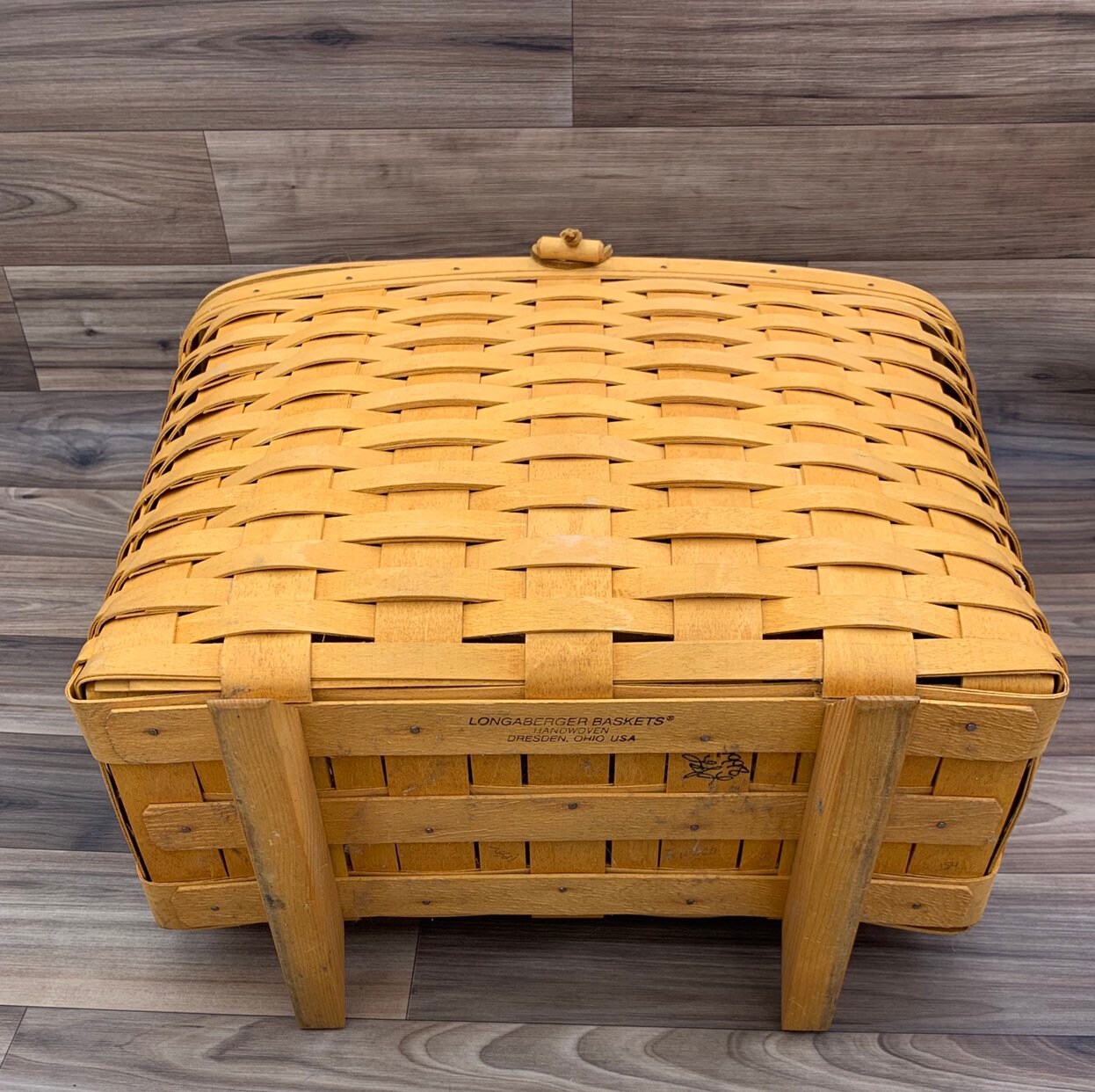 Vintage Longaberger Basket Rustic Home Decor, Magazine Basket with lid