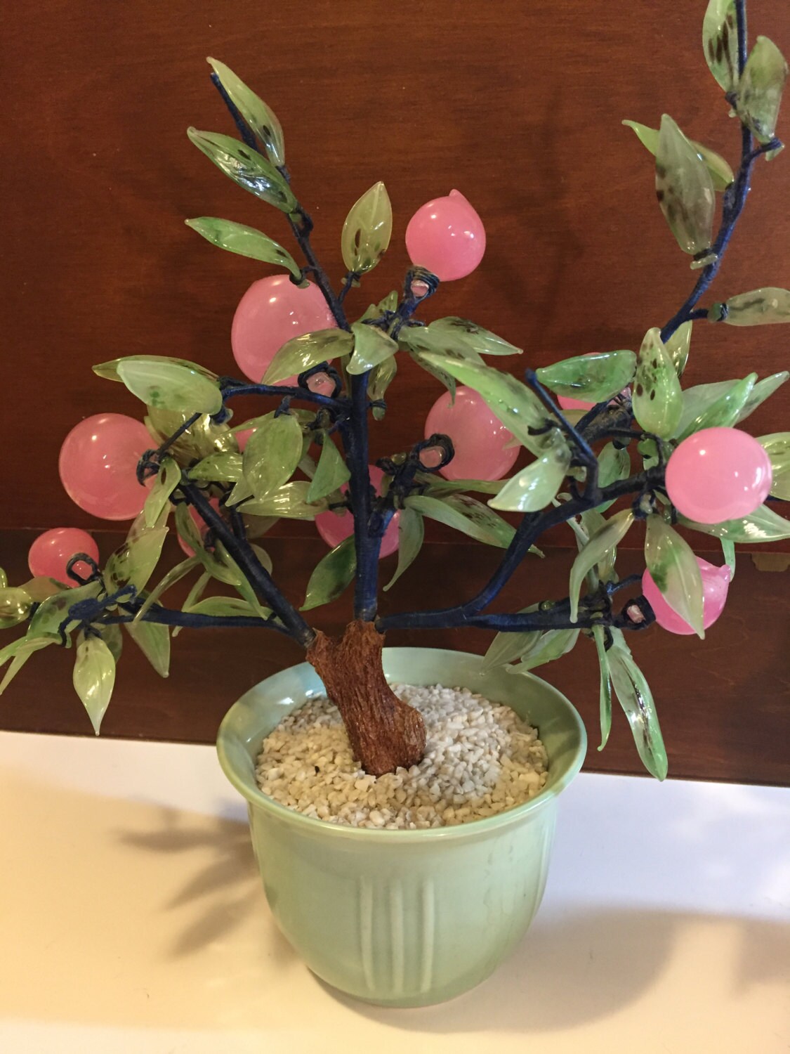 Vintage Jade Bonsai Tree Asian Art Peaches glass jade tree ...