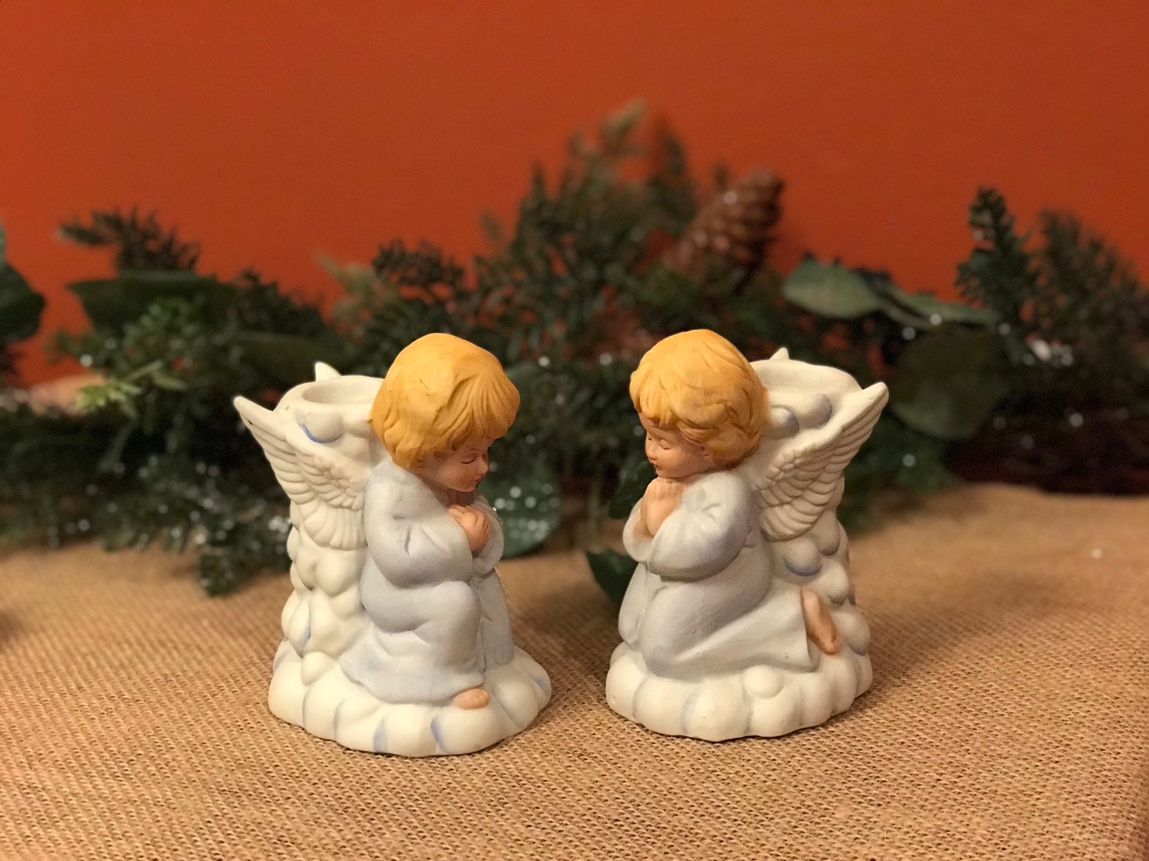 Vintage Angel Cherub Candlestick Holders, porcelain Angel candlestick