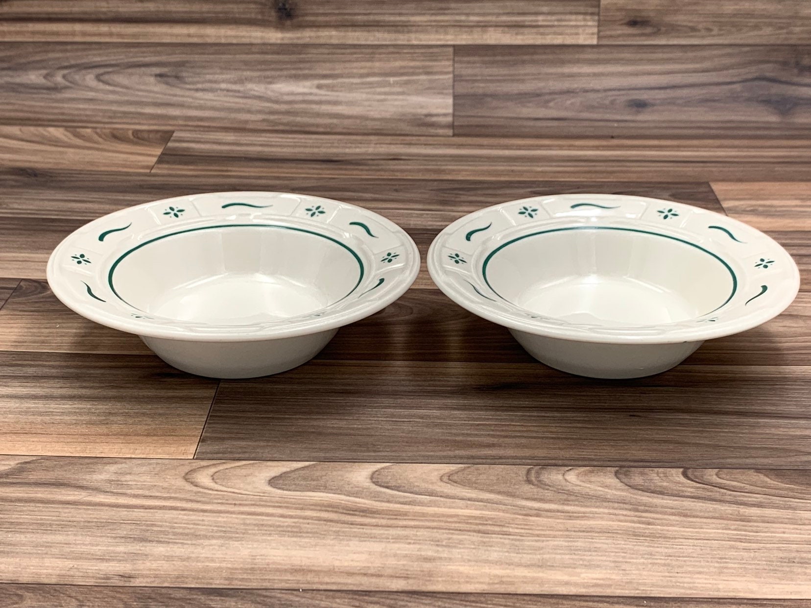 Vintage Longaberger Pottery Bowls Woven traditions Heritage green Set of 2