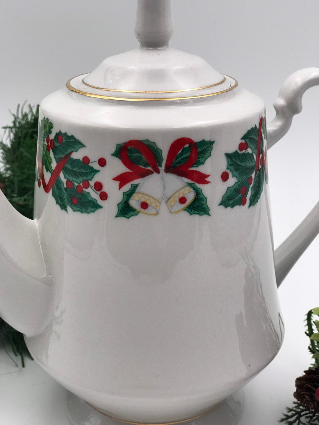 Vintage Christmas China Teapot, Royal Majestic Holiday Cheer pattern Gold trim, Holiday Tea party