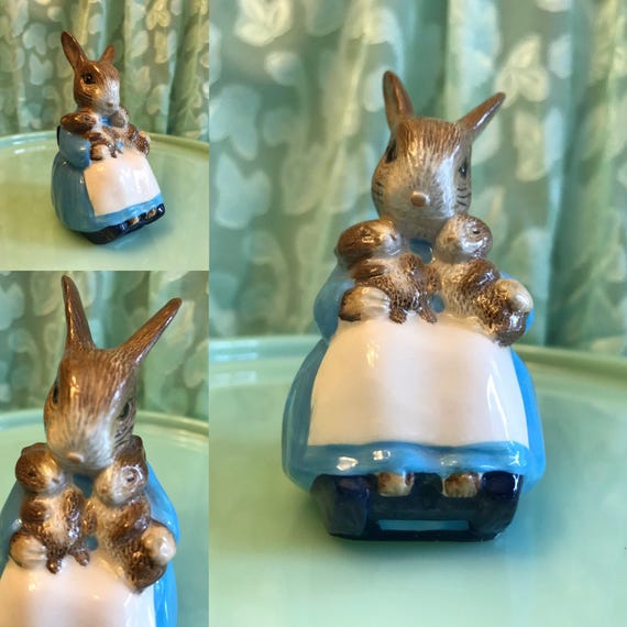 Vintage Beatrix Potter Porcelain Bunny Figurine, Royal Albert Porcelain Bunny, Mrs Rabbit baby Bunnies figurine, Gift for Her, nursery decor
