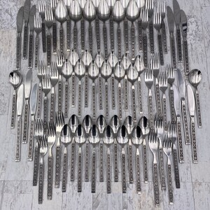 MCM Stainless Flatware set, Large Service for 12, Vintage Silverware Set, Gift for her image 2