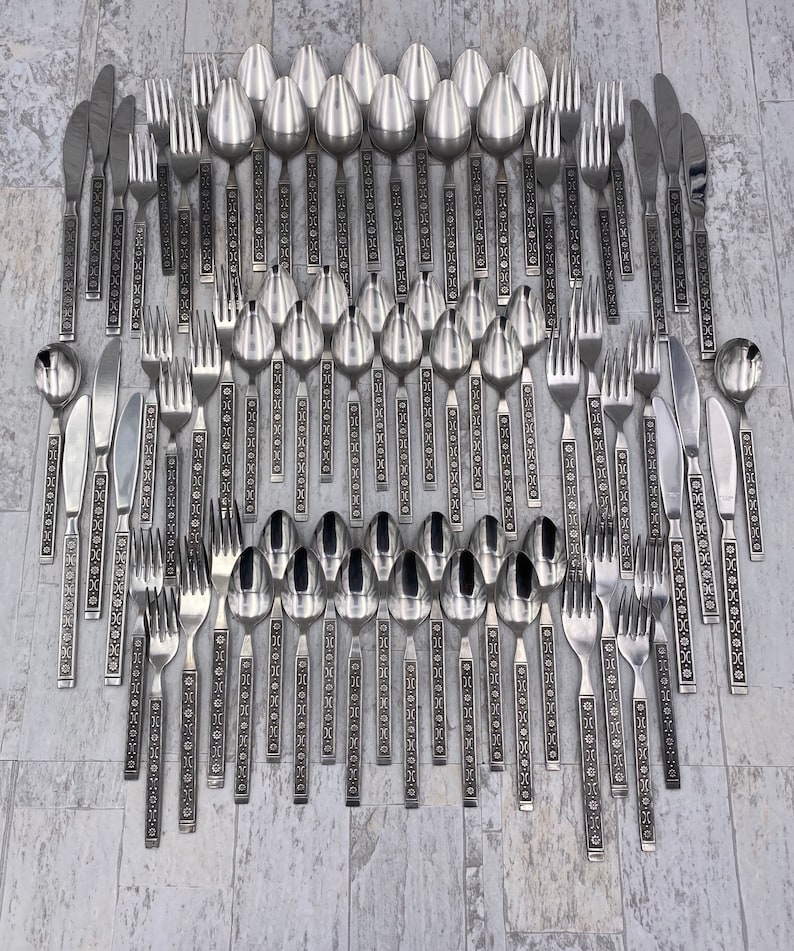 MCM Stainless Flatware set, Large Service for 12, Vintage Silverware Set, Gift for her image 2