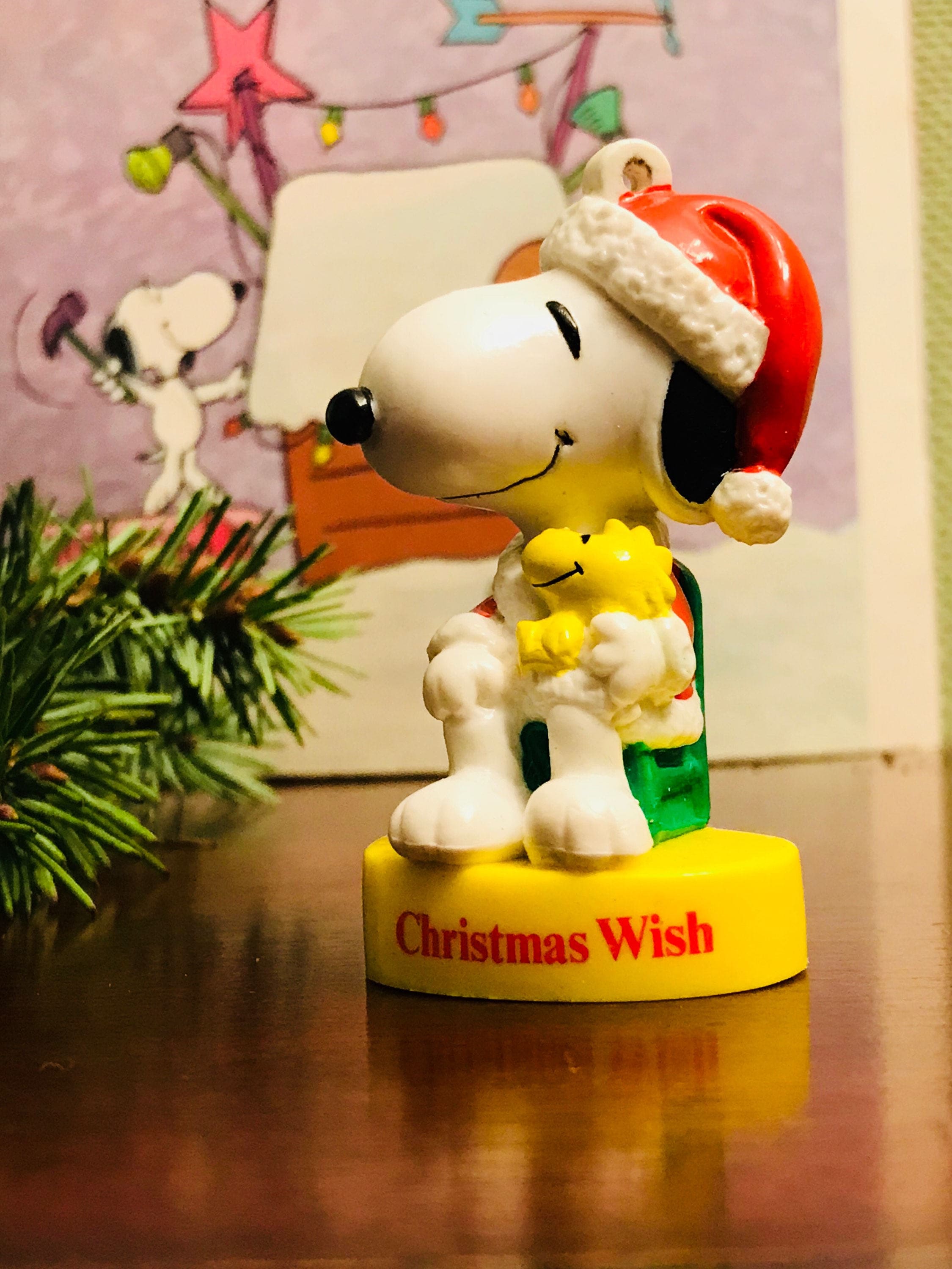 Vintage Snoopy Ornament, Santa Snoopy with Woodstock, Peanuts figurine