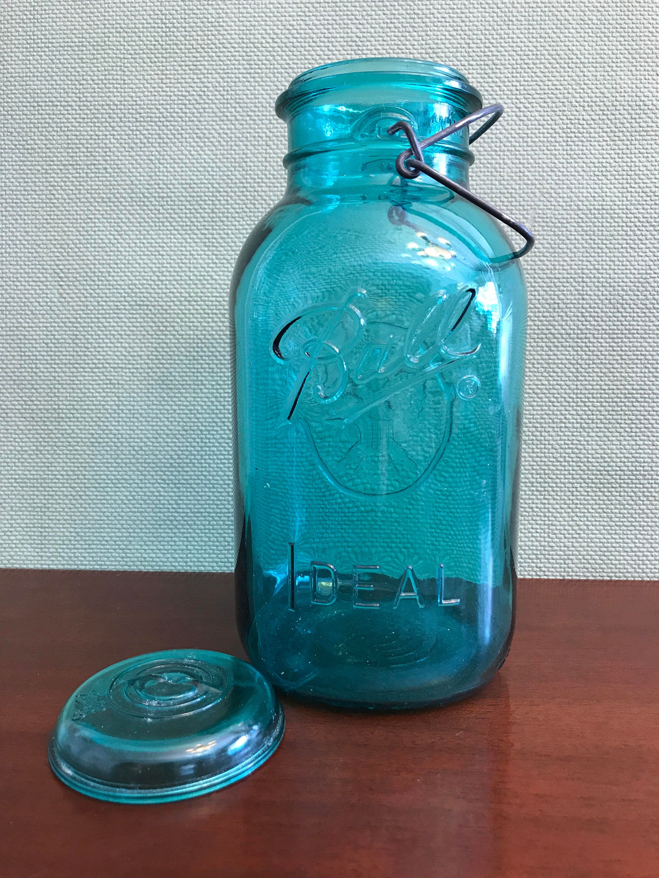 Blue Ball Jar, Vintage Ball Ideal Storage Jar, Turquoise Mason Jar