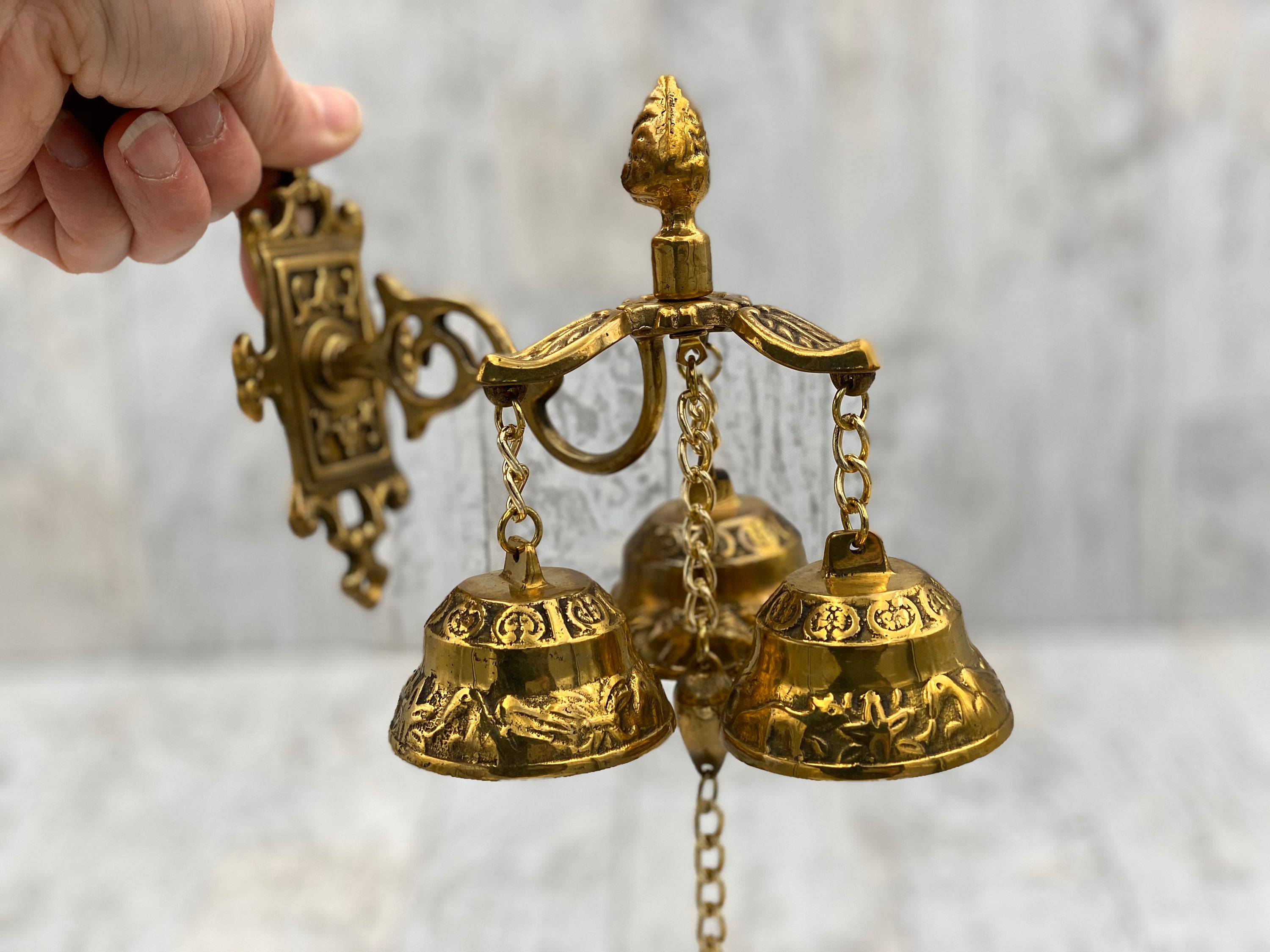 Vintage Solid Brass Door Bell, Ornamental Gate Bell, Reclaimed Hardware Home decor 3 Bell Pull