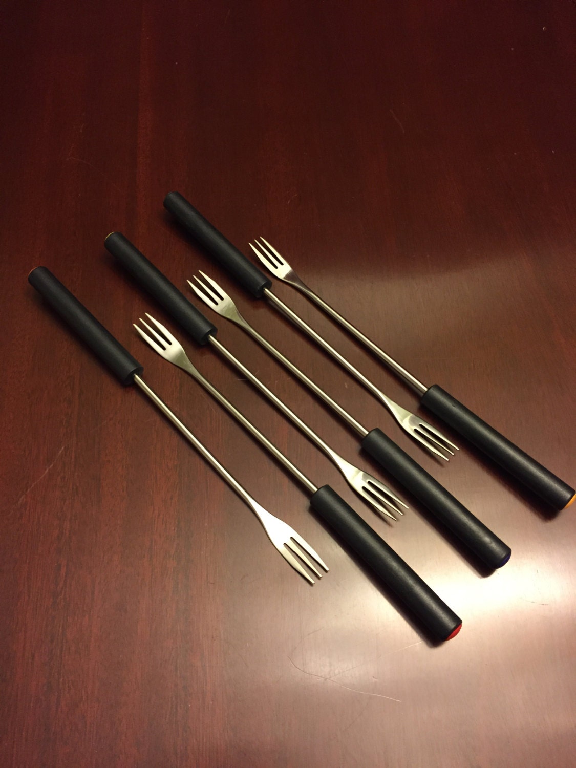 Fondue Forks stainless steel with Color Dots, Cheese Fondue Forks