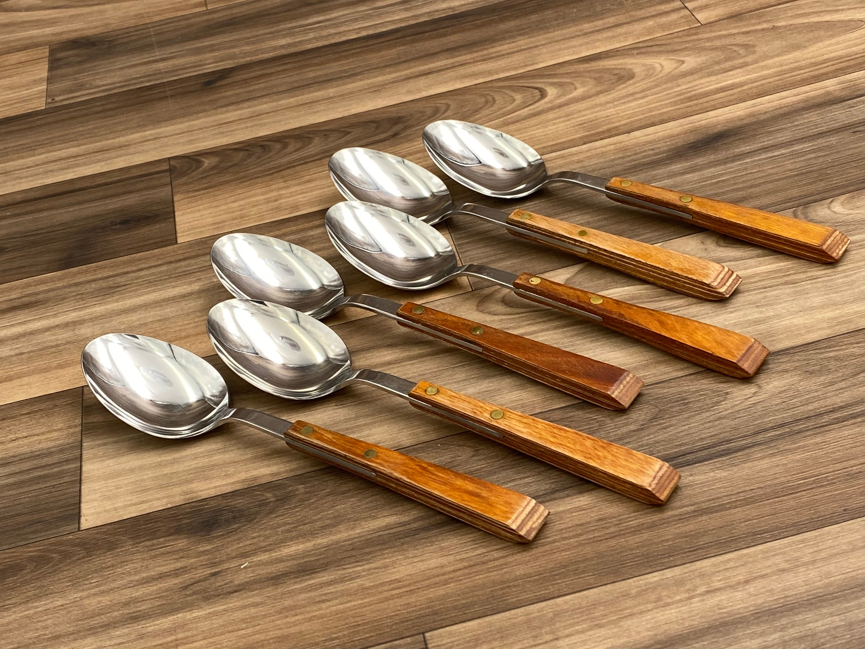 Vintage Flatware set, Continental silverware Wood Handle Rustic Home