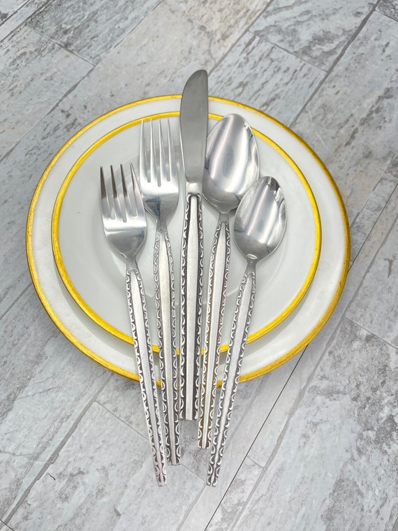 Vintage Stainless Flatware Set, Rogers Ensenada Regina, Service for 8, scroll Pattern
