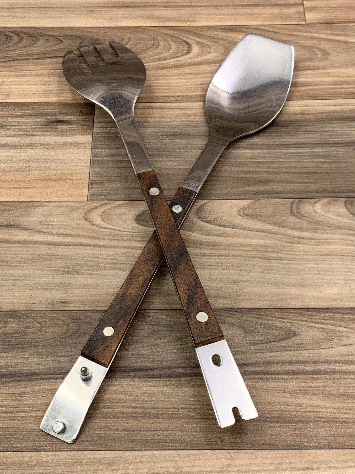 Reserved for E Vintage Salad serving Set Wood Handles, Serving Utensils
