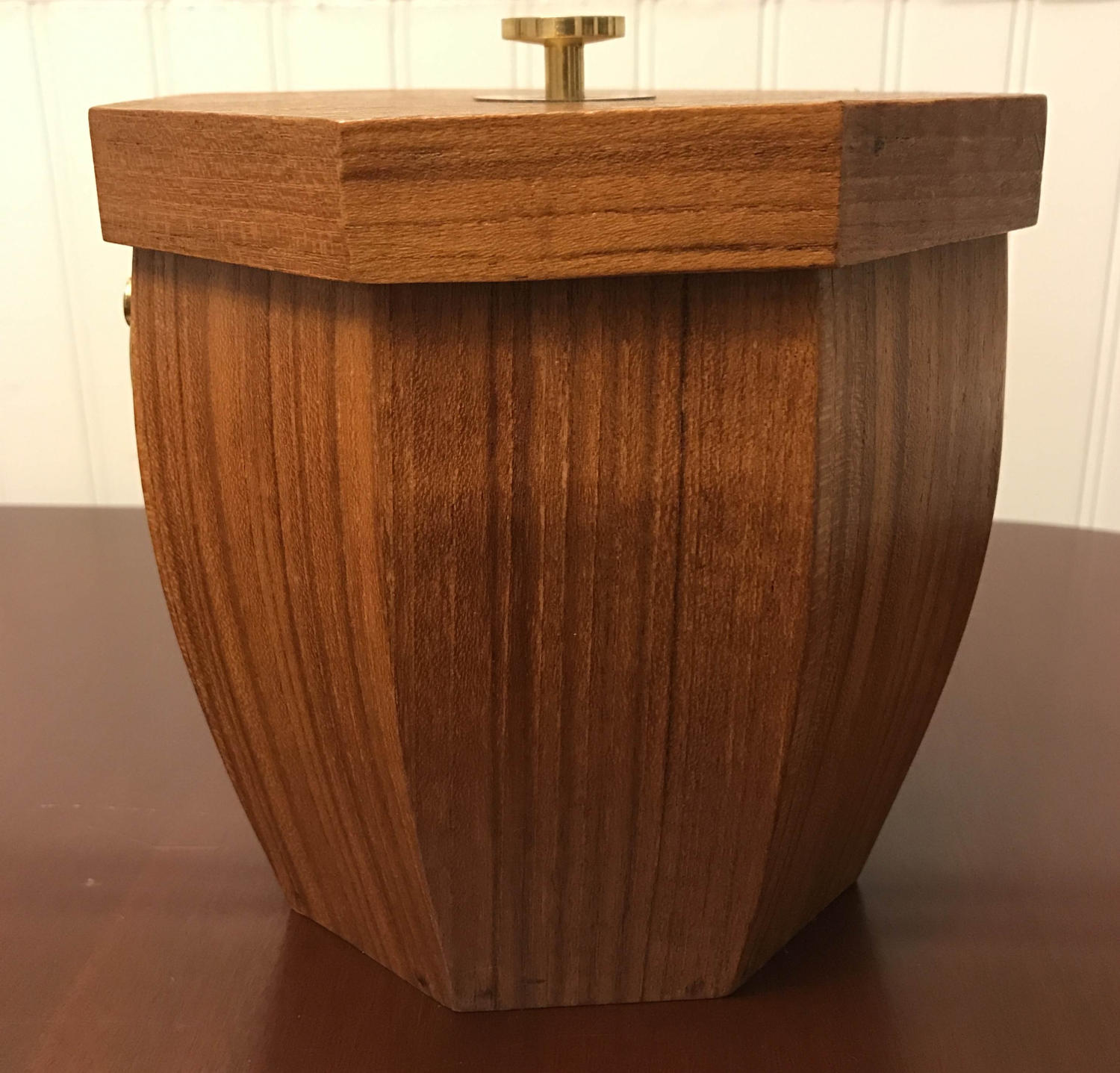 Handmade Wood ICE BUCKET, Geometric wood veneer with metal insert
