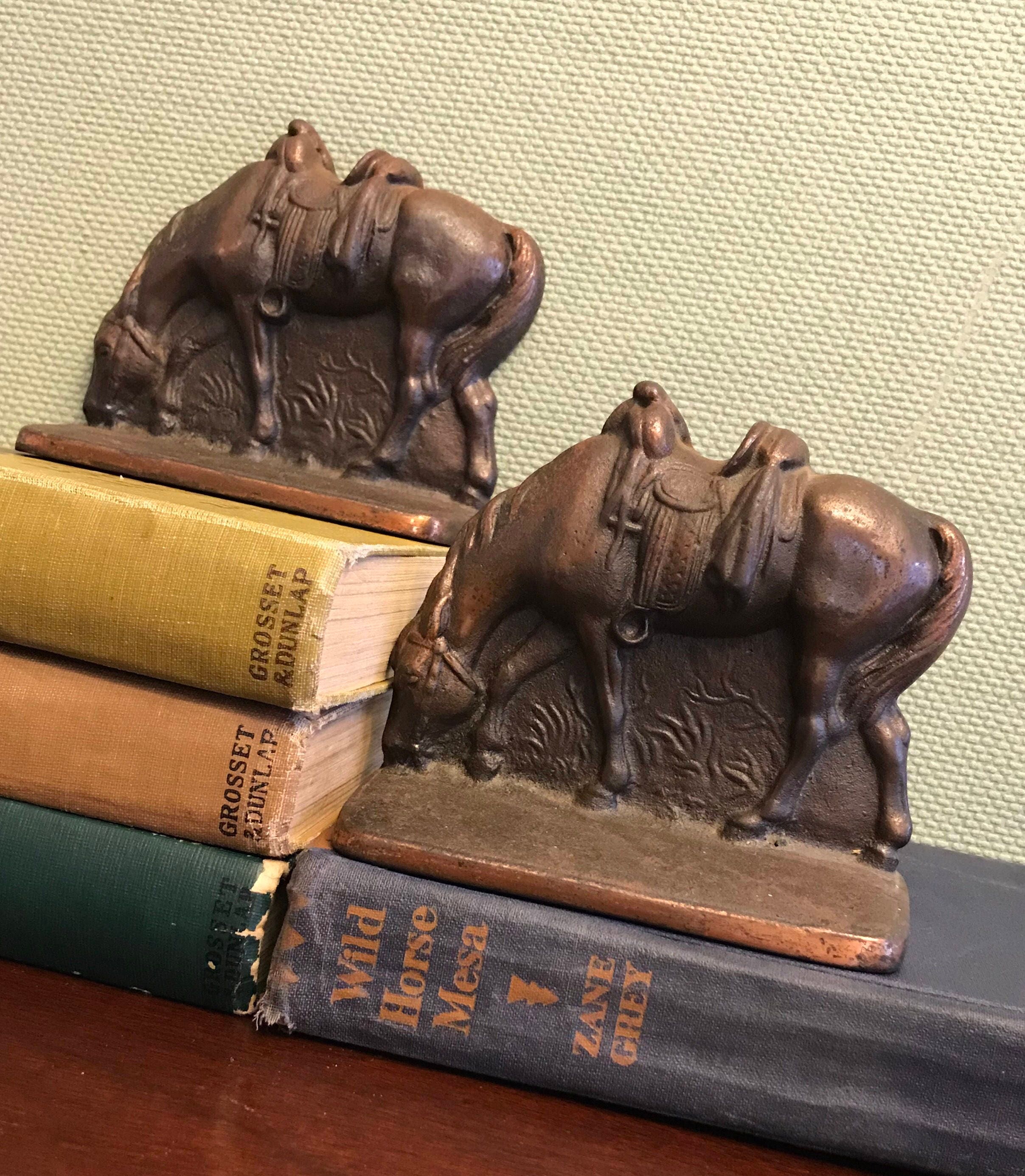 Vintage Cast Iron Horse Bookends, Saddled horse bookend, Equestrian