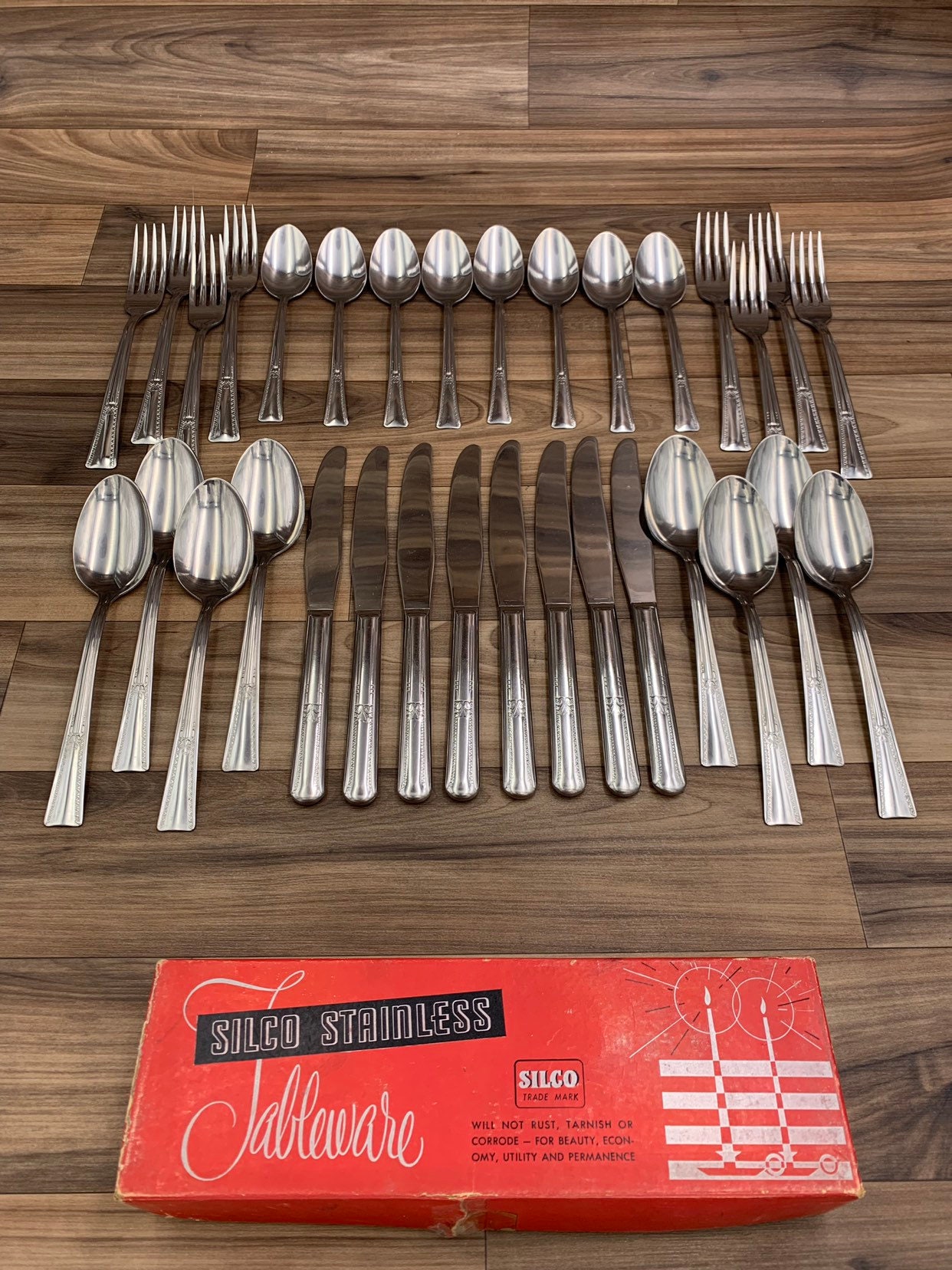 Vintage Stainless Flatware set, Service for 8 Silco Glamour Silverware