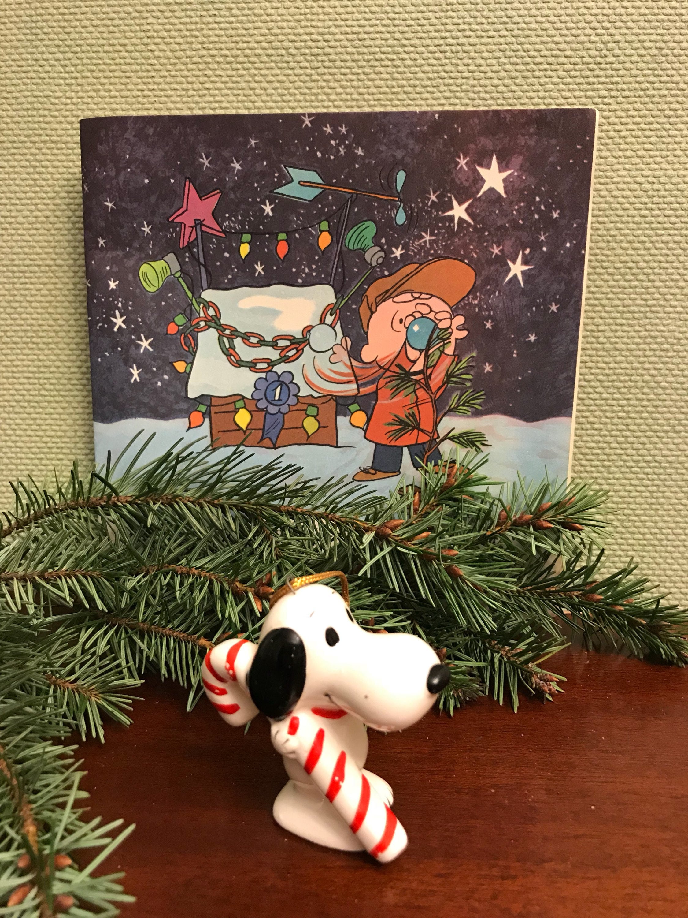 Vintage Snoopy Ornament, porcelain Snoopy with Candycane, Peanuts