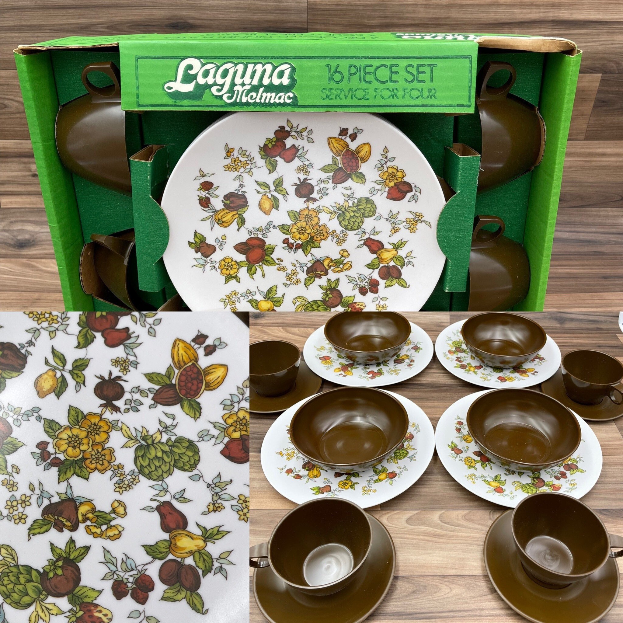 Vintage MELMAC DINNERWARE set complete Service for 4 Vegetable pattern