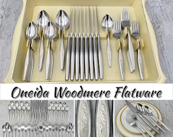 Vintage Oneida Woodmere Flatware Set: Stainless Service for 8