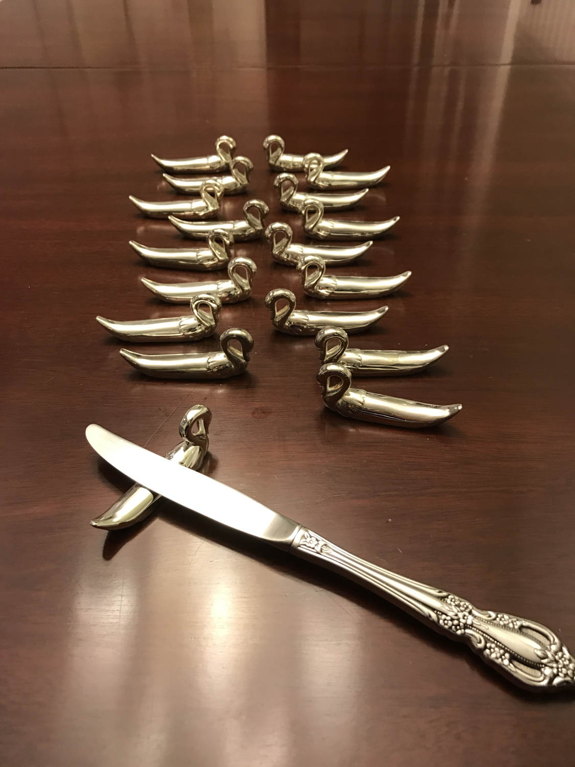Vintage Swan Knife rests Silver plated, French Vintage Swan Flatware