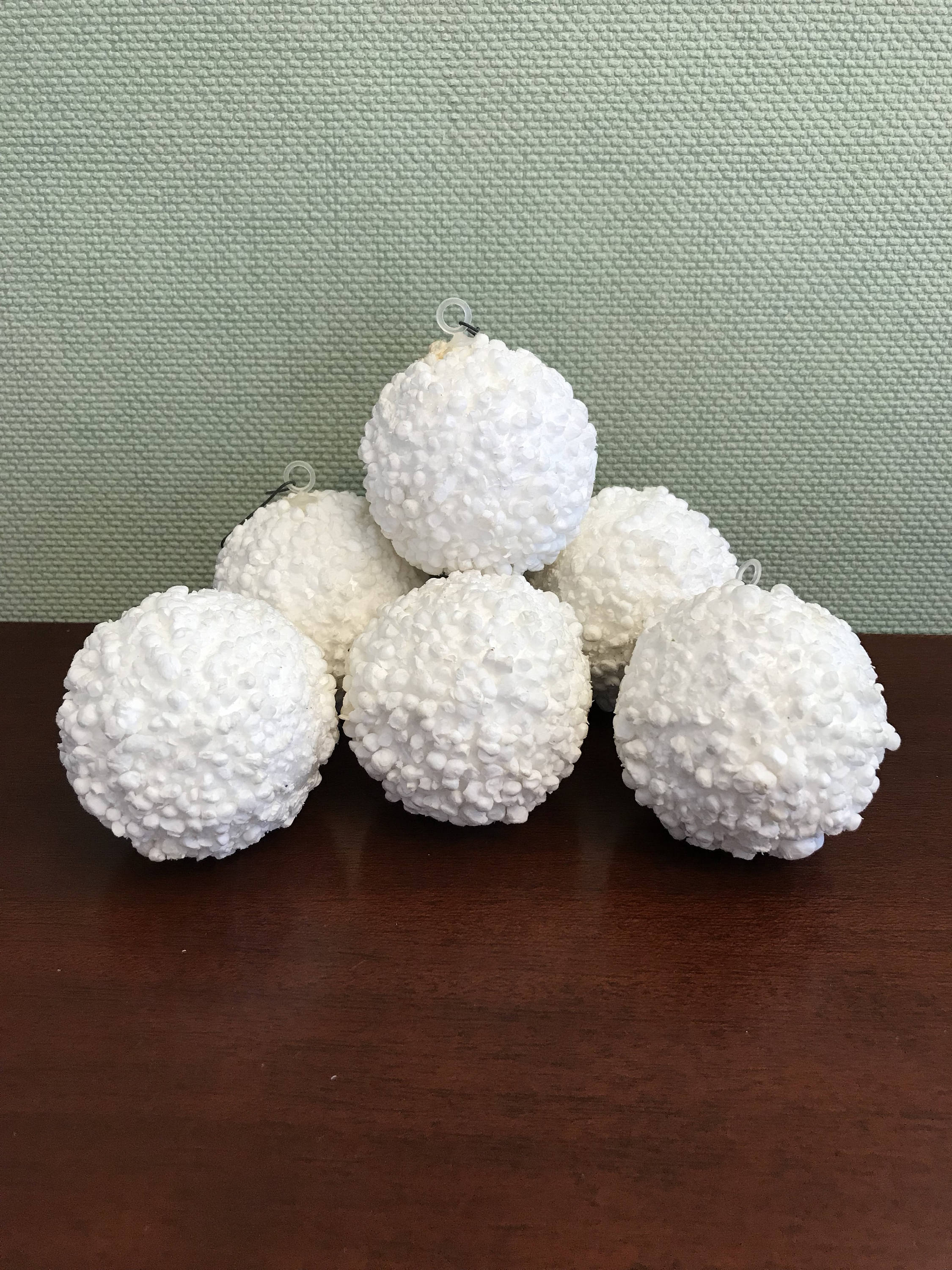 Vintage Snowball Tree Ornaments, White Styrofoam ornaments, Pyramid