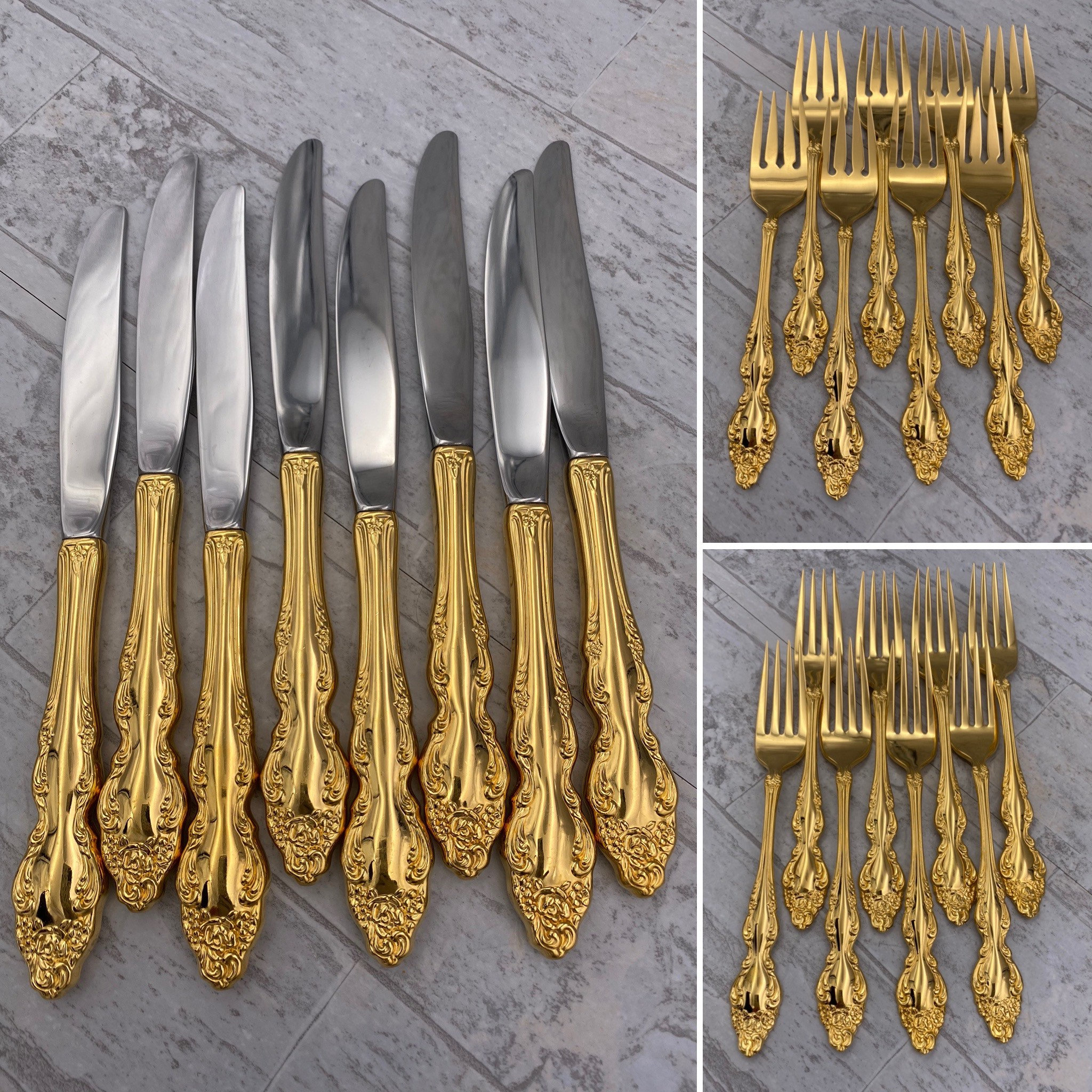 Vintage Gold Flatware set in Silverware chest, 1881 Rogers Golden