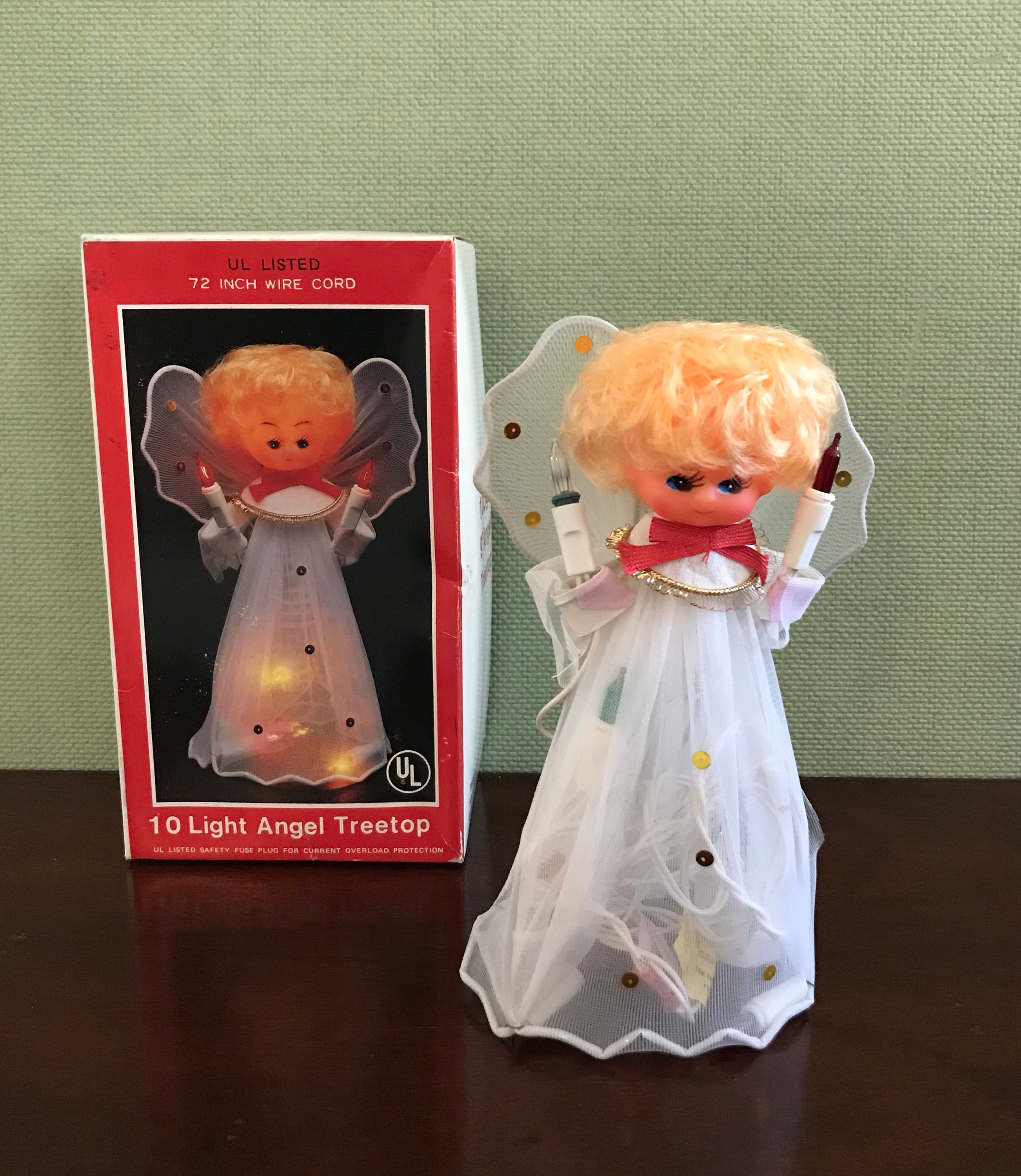 Vintage Angel Tree topper, 10 light Angel Treetop Chistmas tree Angel